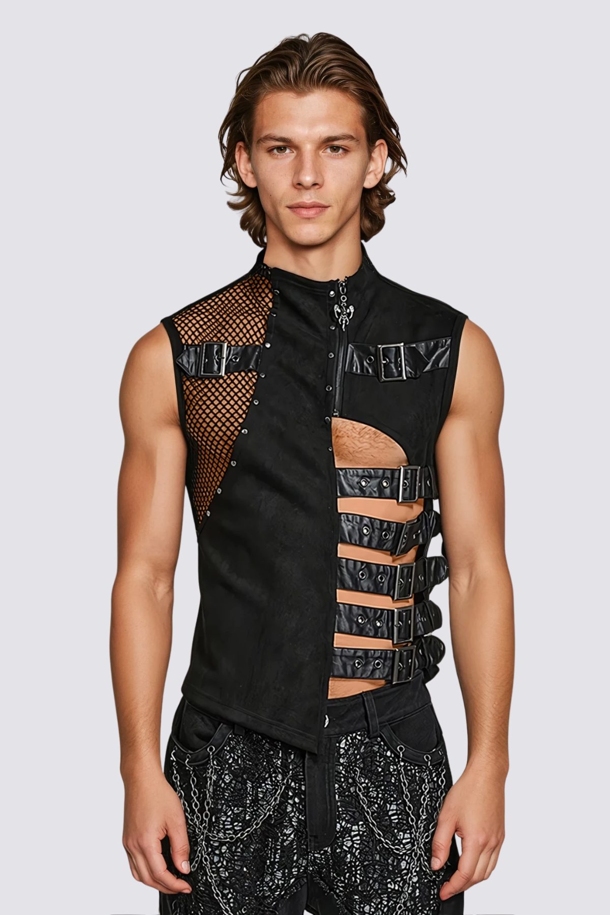 Phantom Wrap Button Cutout Vest