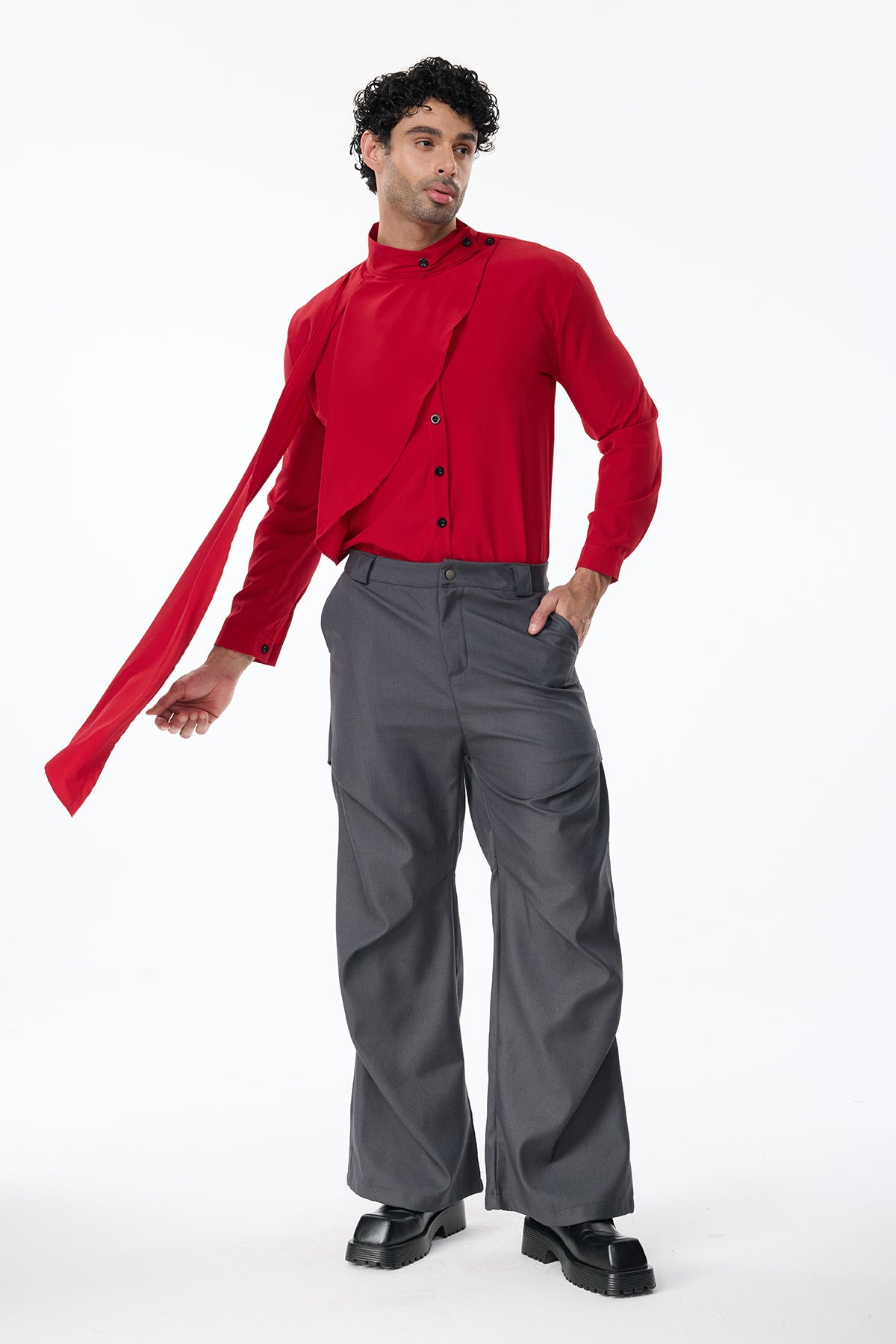 Pitch Uniform Scarf Tie Neck Shirt Red