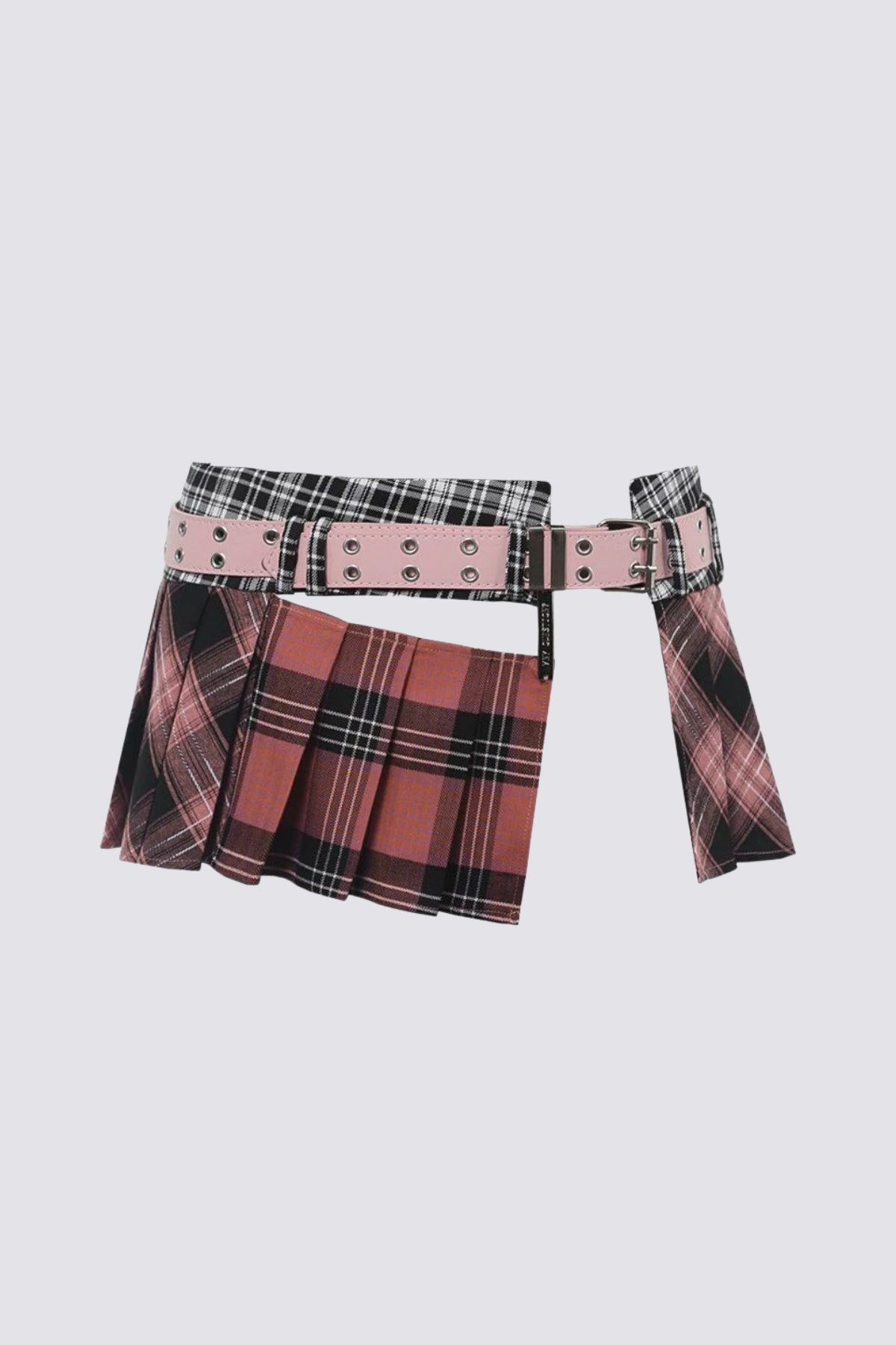 Pixel Fantasy Plaid Pleated Hip Panel With Belt