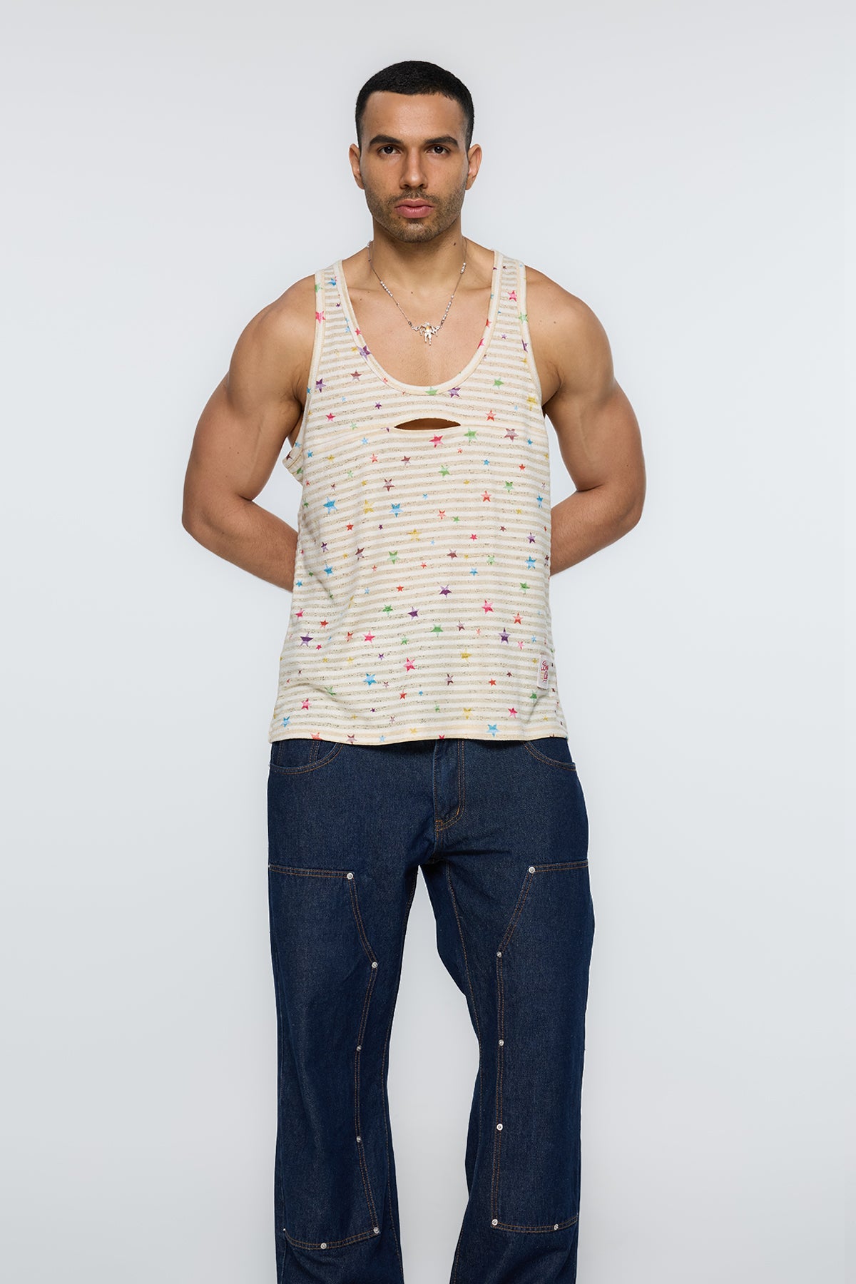 Pixel Snap Cutout Star Print Tank Top