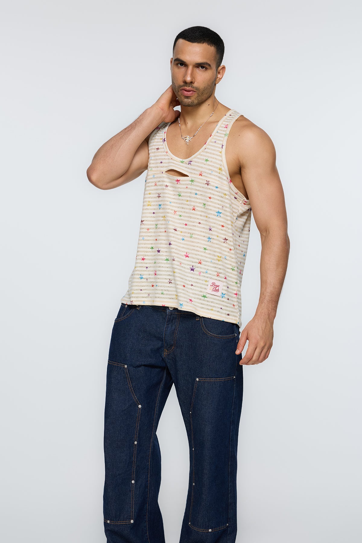 Pixel Snap Cutout Star Print Tank Top