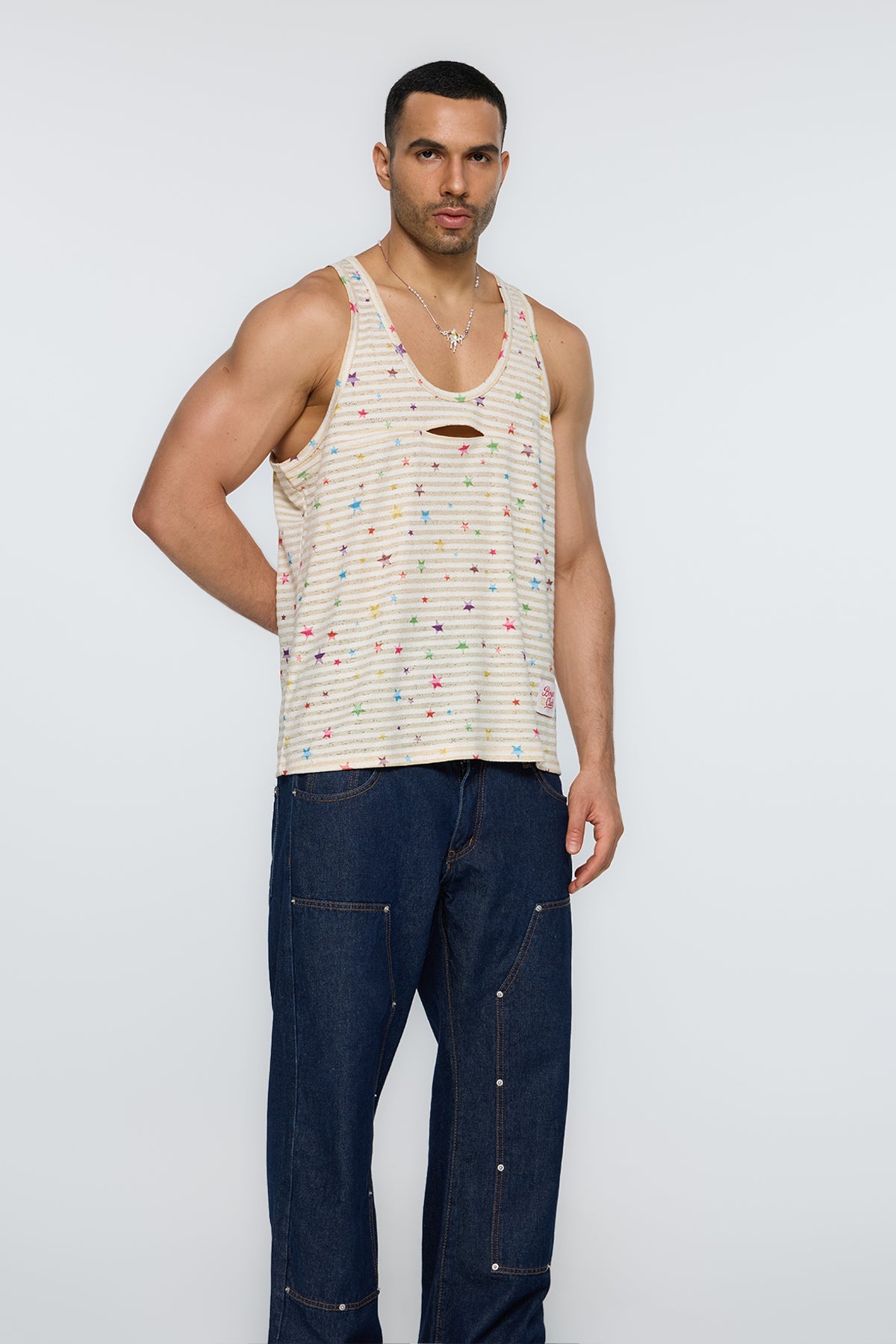 Pixel Snap Cutout Star Print Tank Top