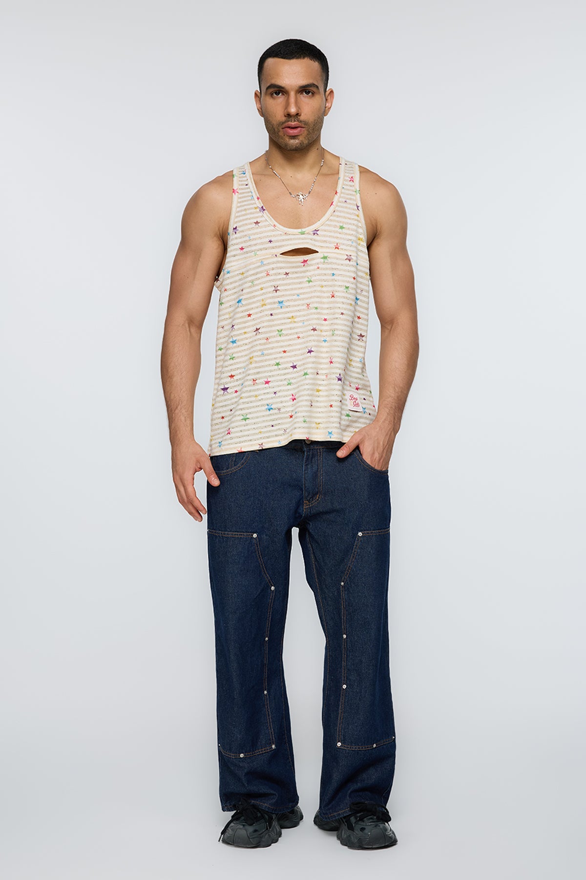 Pixel Snap Cutout Star Print Tank Top