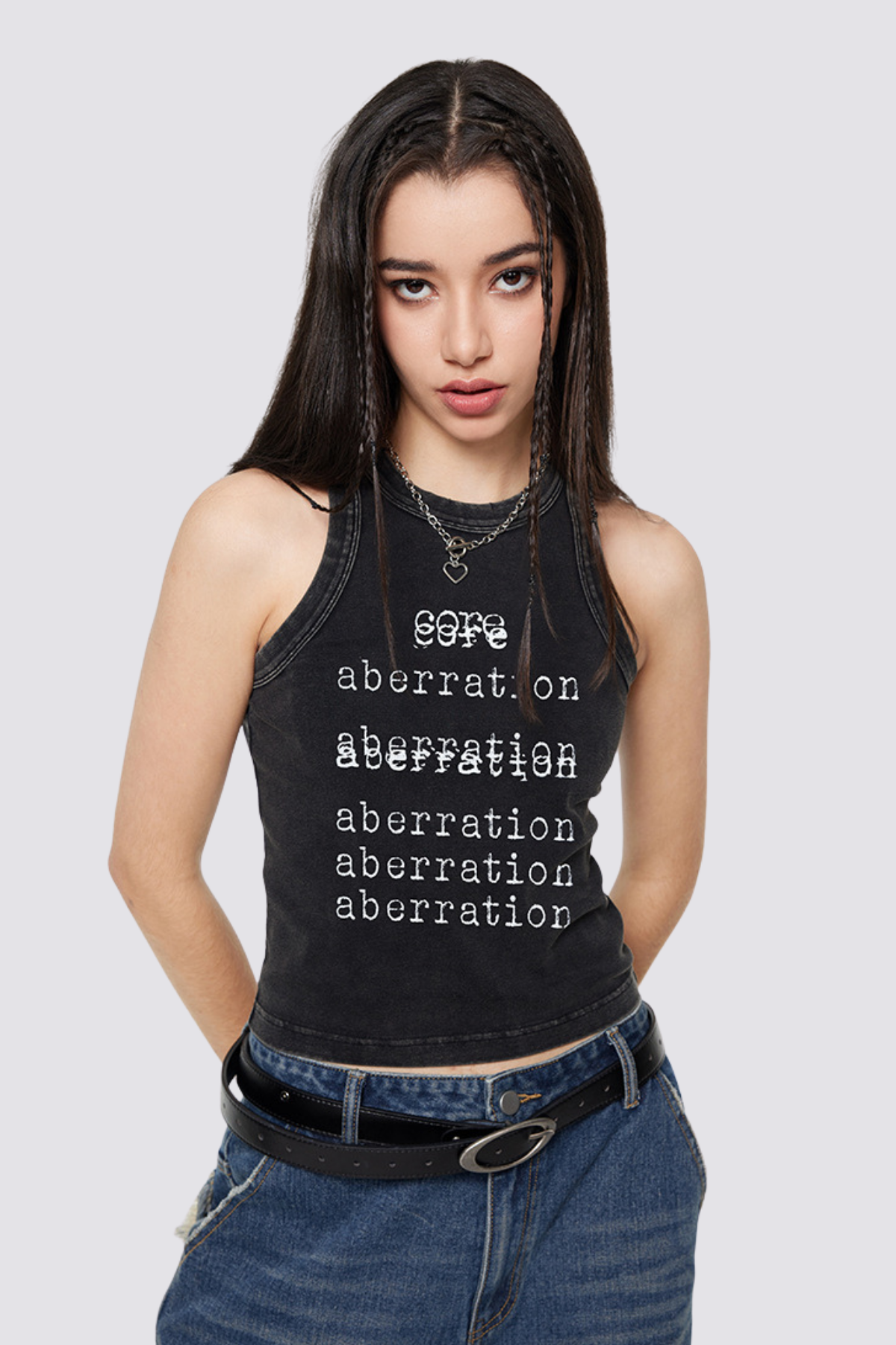 Plain Flow Print Sleeveless Top Black