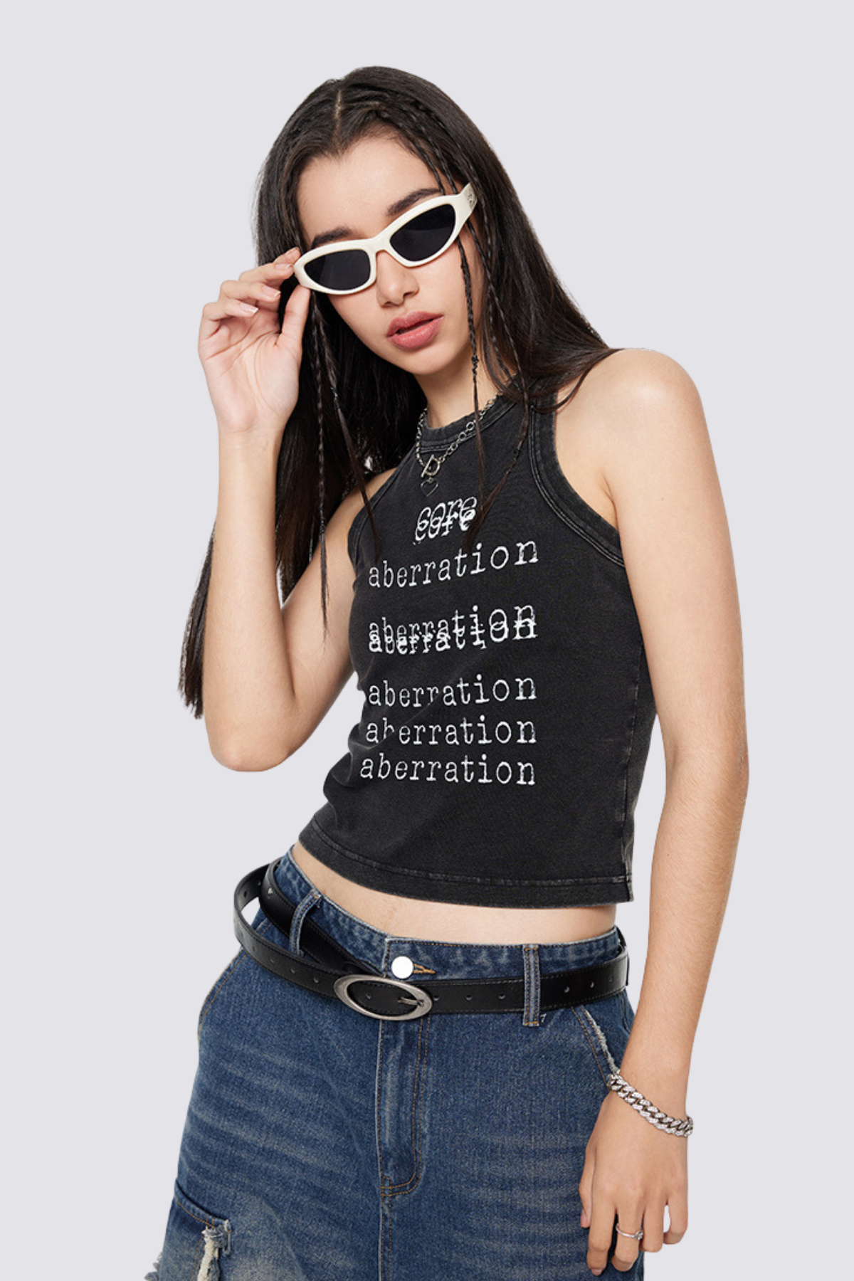 Plain Flow Print Sleeveless Top Black