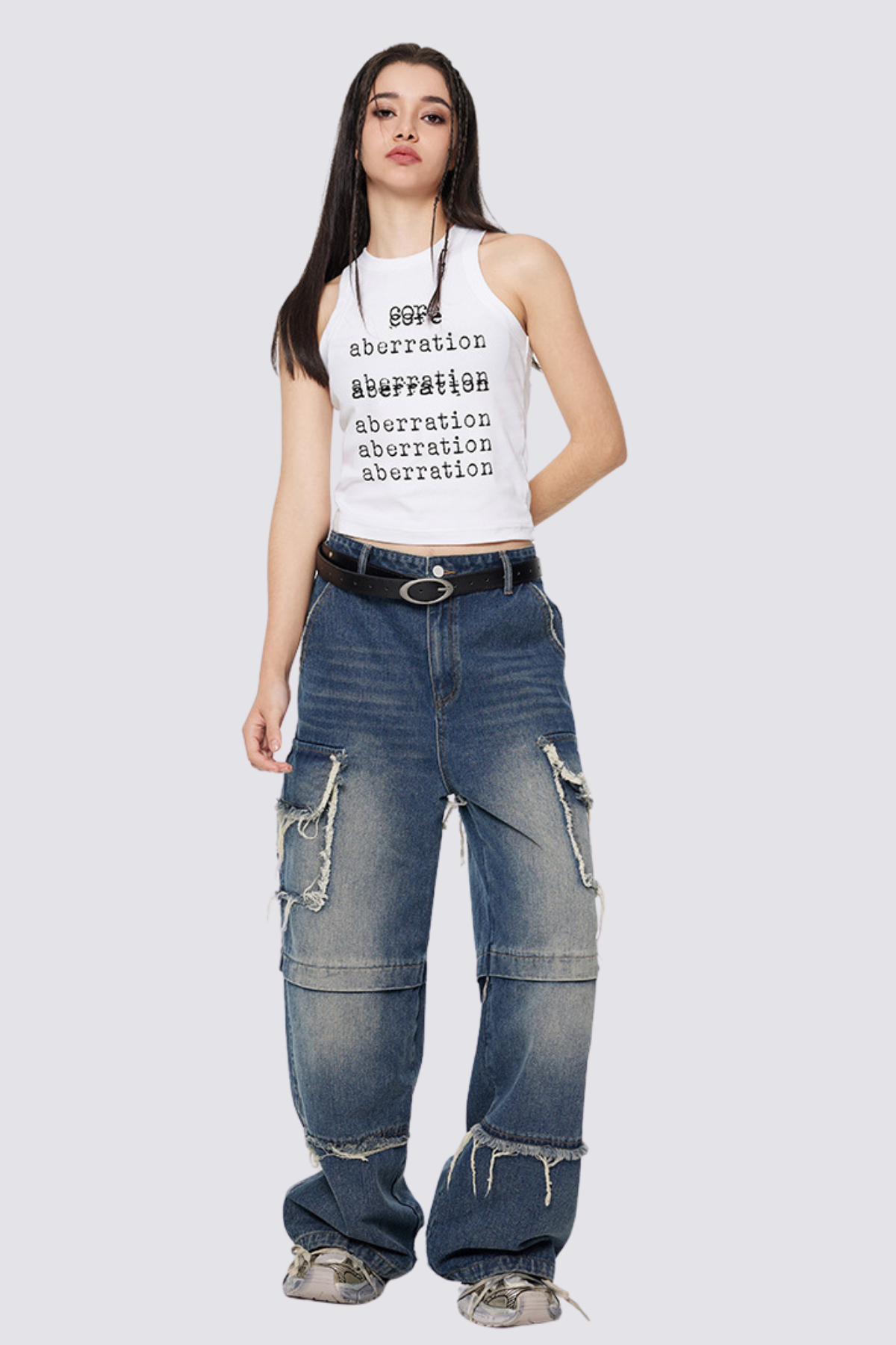 Plain Flow Print Sleeveless Top White