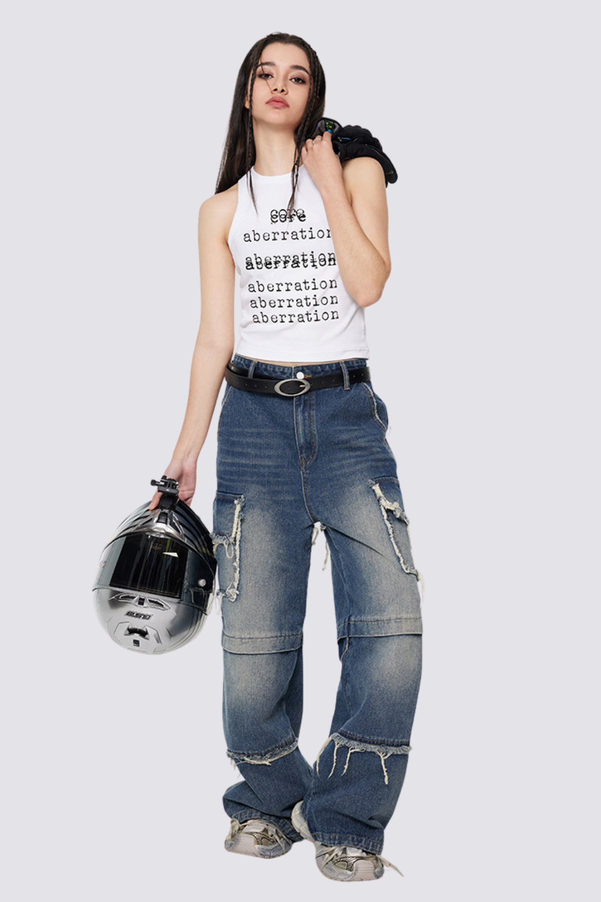 Plain Flow Print Sleeveless Top White