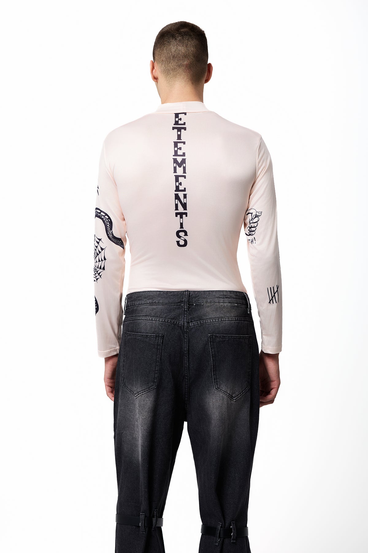 Plain Mark Long Sleeve Stretch Printed Top