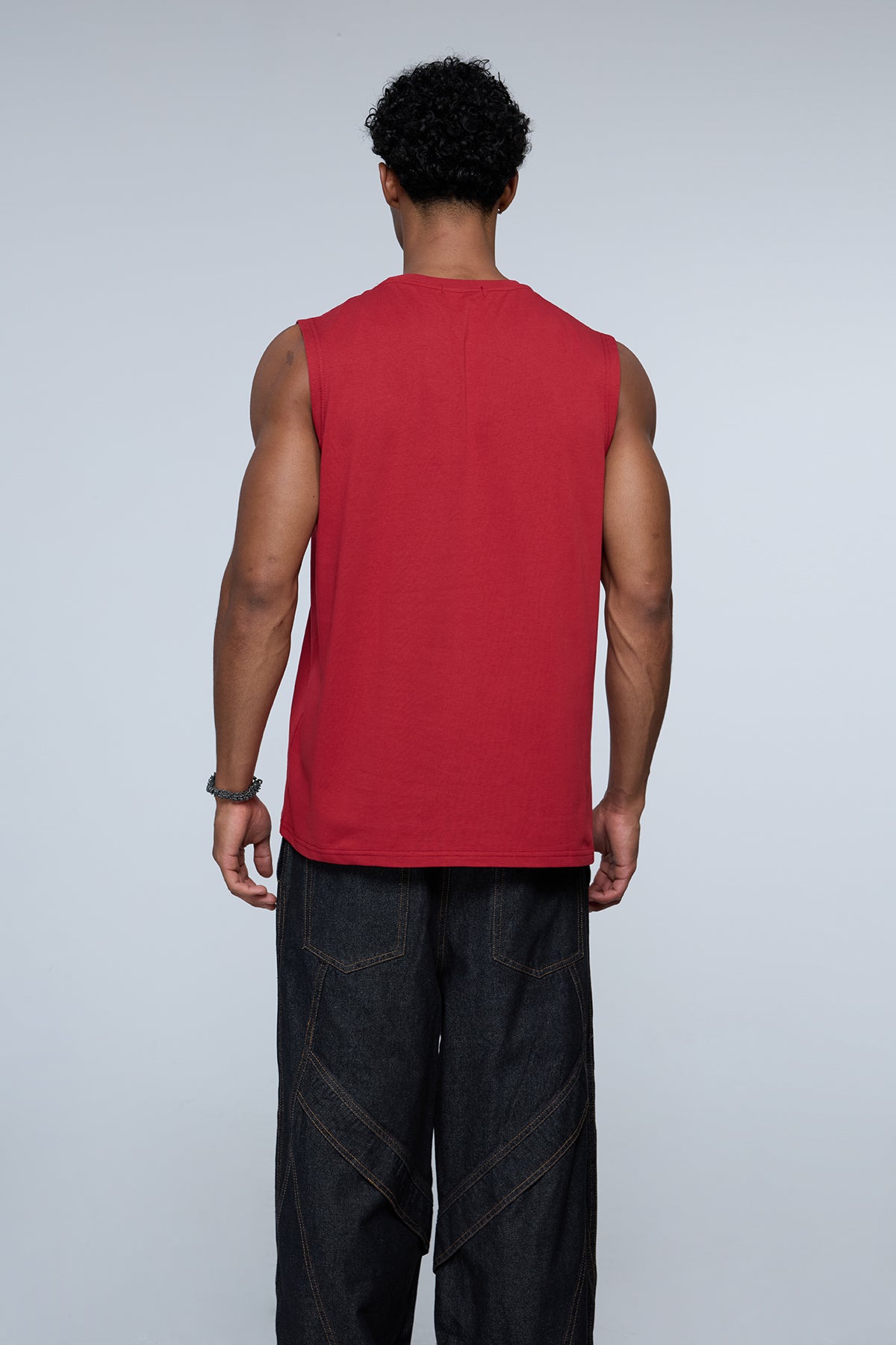 Plain Hue Star Sleeveless Top Red