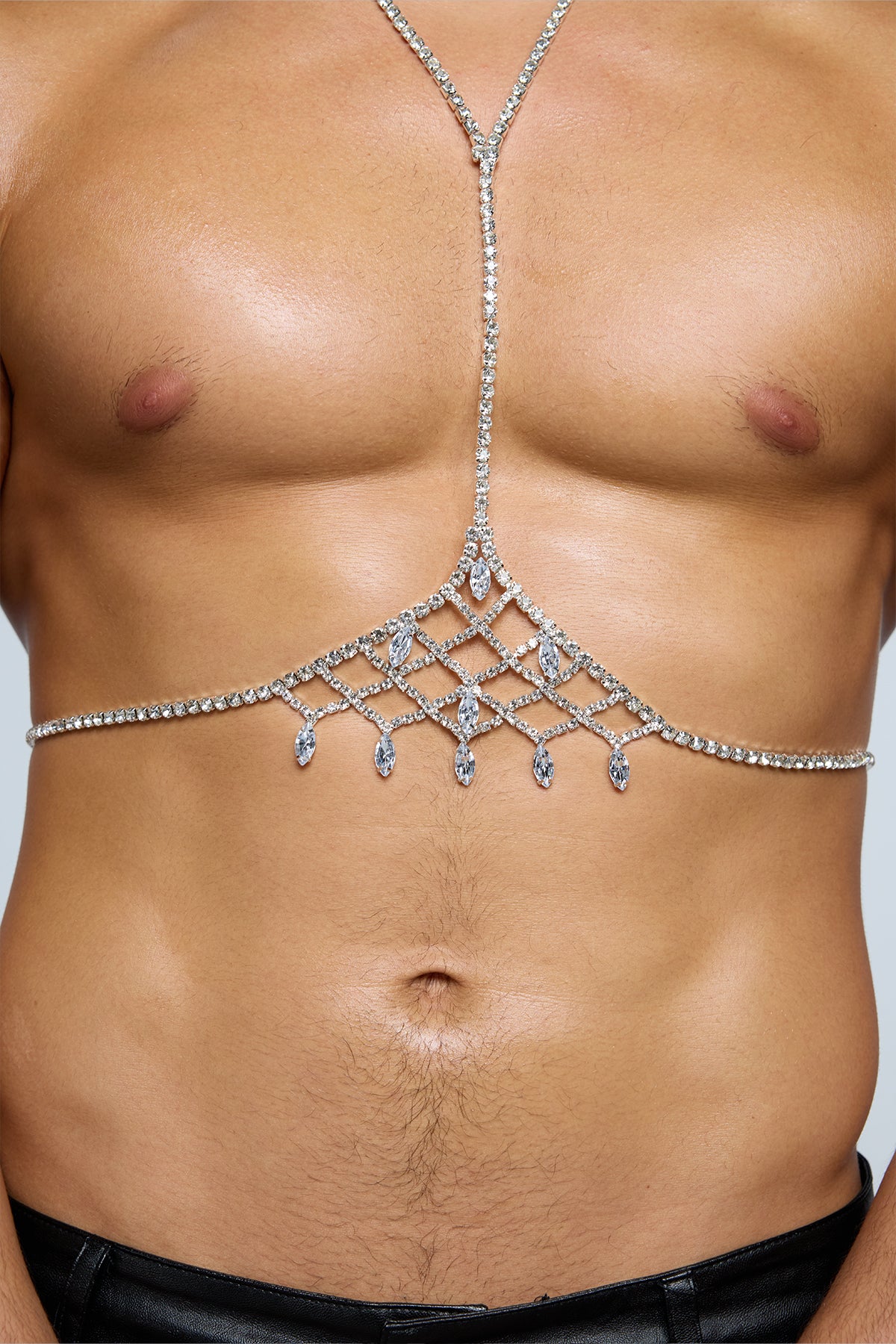 Polished Alloy Rhinestone Chest Chain