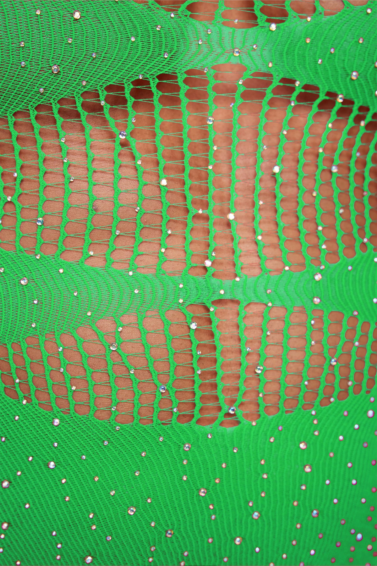 Polished Skin Fishnet Rhinestone Bodysuit Green
