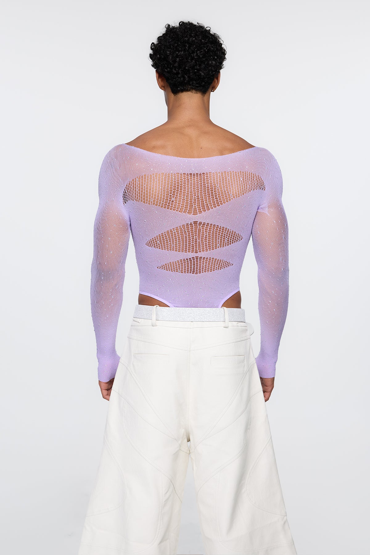 Polished Skin Fishnet Rhinestone Bodysuit Purple