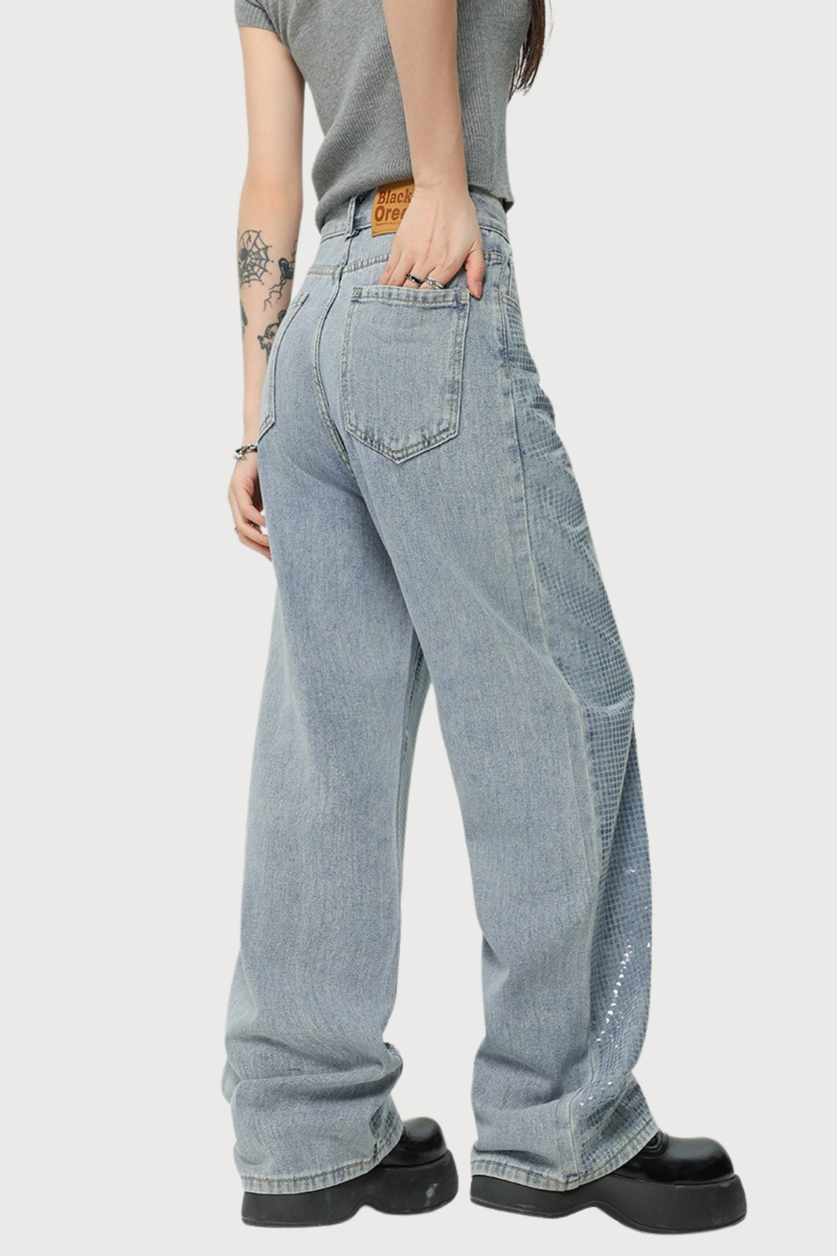 Power Fringe Straight Sequin Jeans Blue