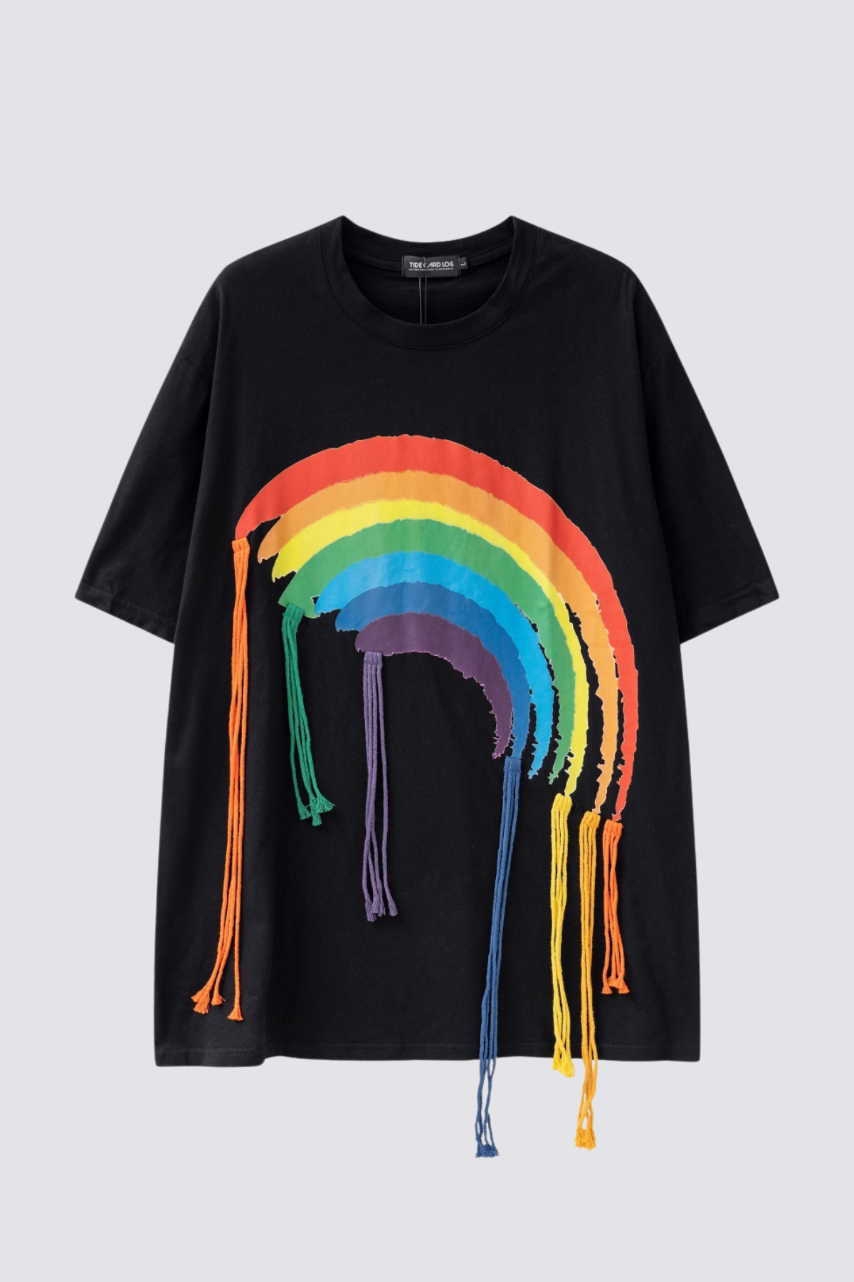 Power Hue Print Fringe Top Black