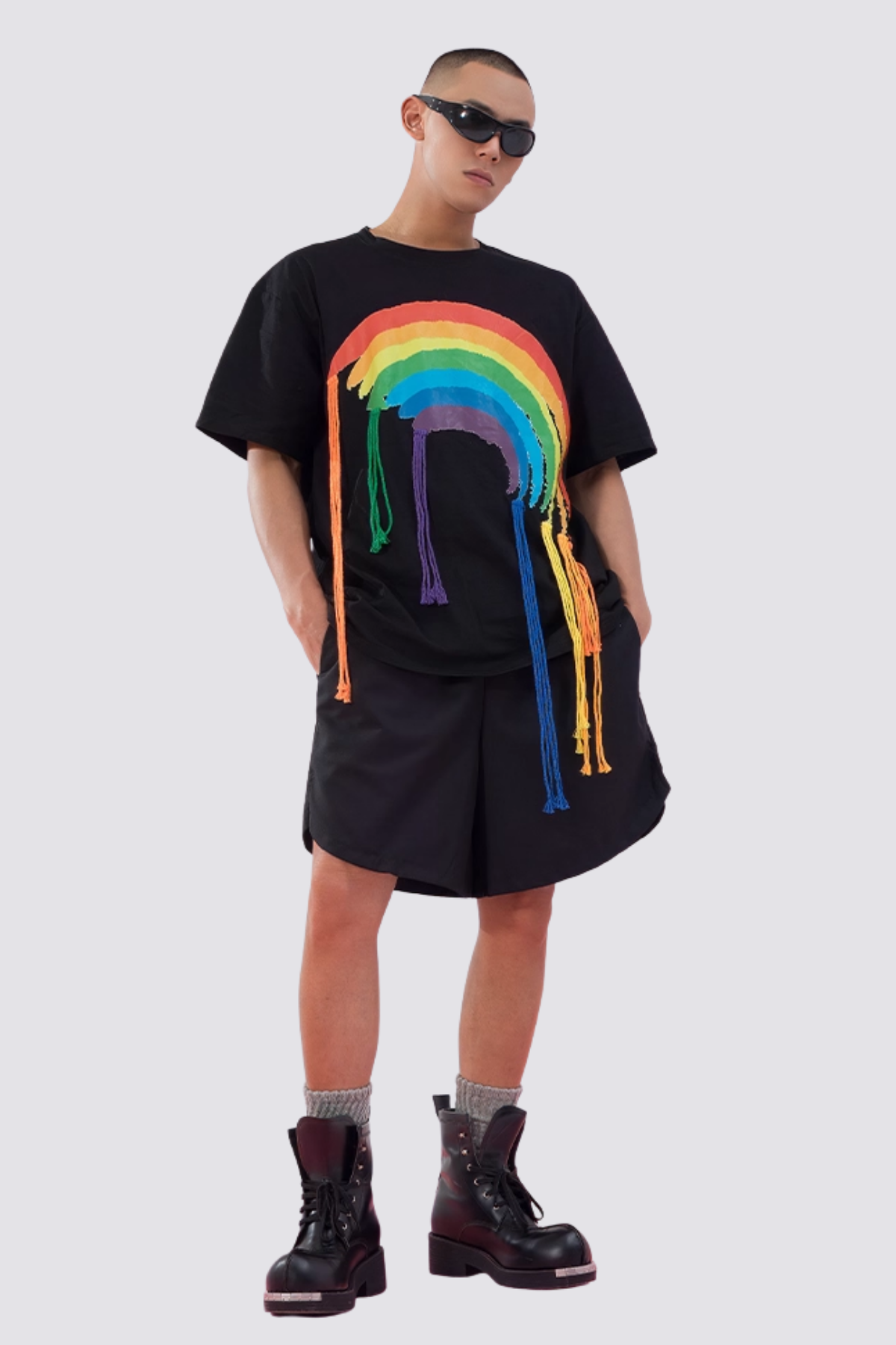 Power Hue Print Fringe Top Black