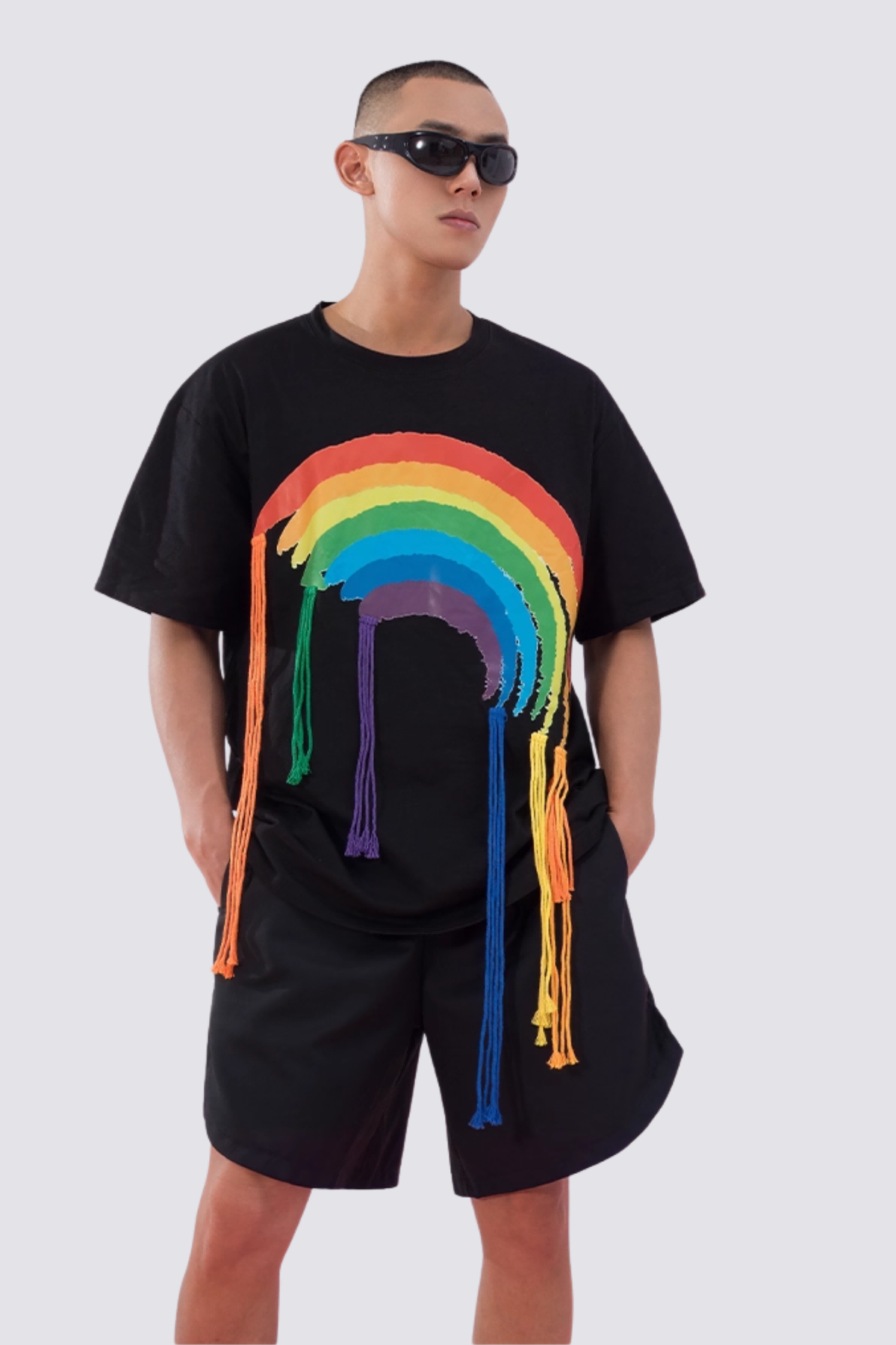 Power Hue Print Fringe Top Black