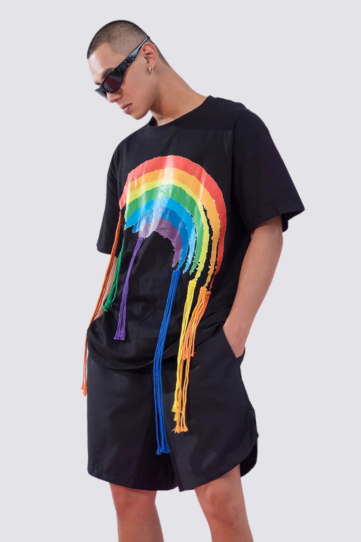 Power Hue Print Fringe Top Black