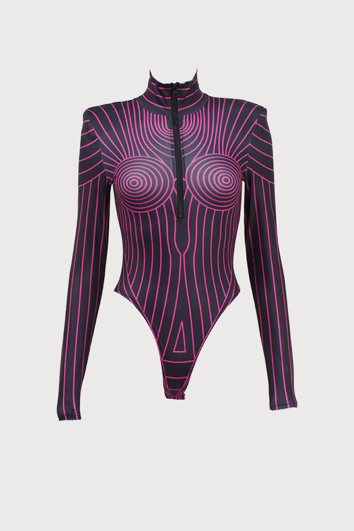 Power Line Long Sleeve Zipper Bodysuit Purple