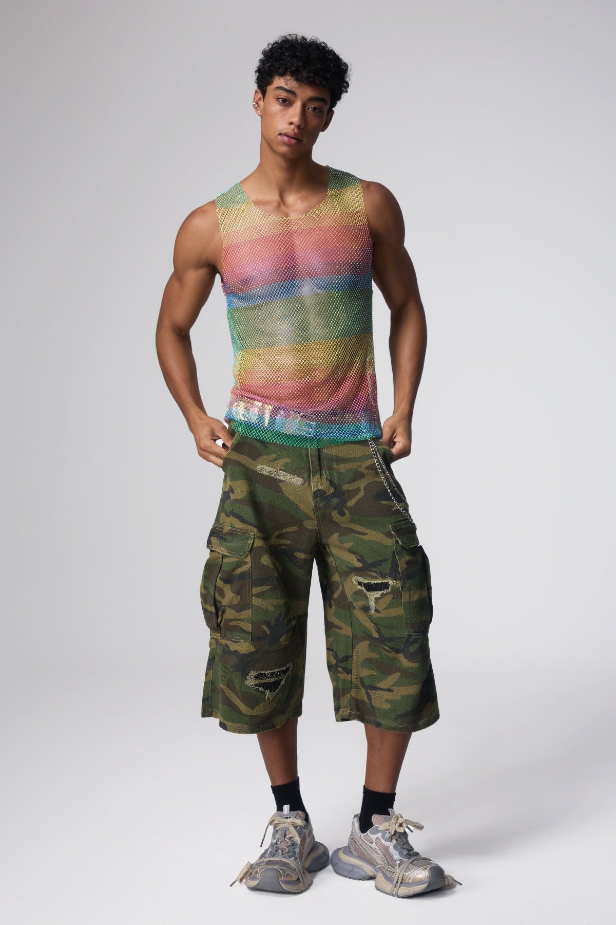 Pride Bloom Rhinestone Mesh Sleeveless Top