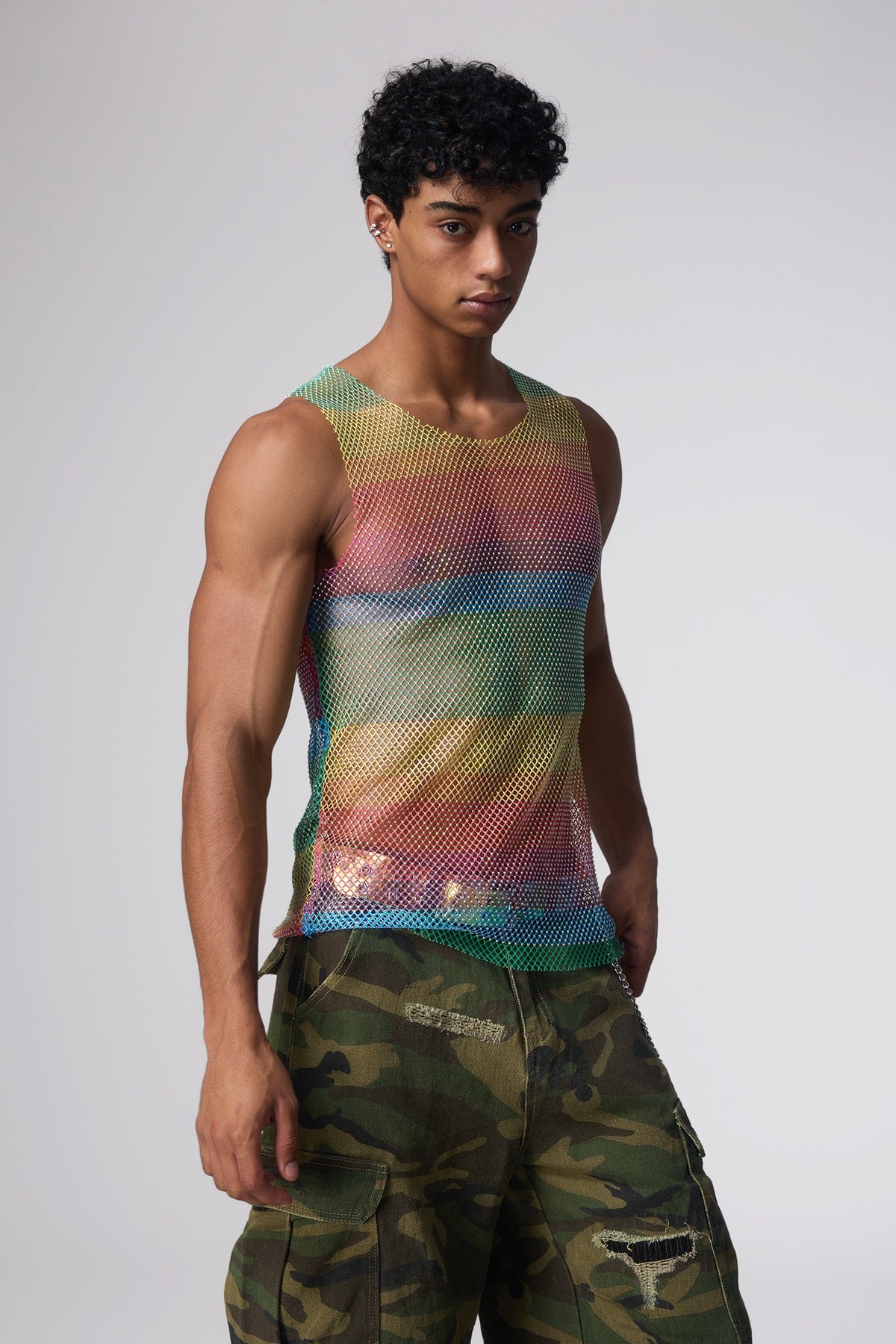 Pride Bloom Rhinestone Mesh Sleeveless Top