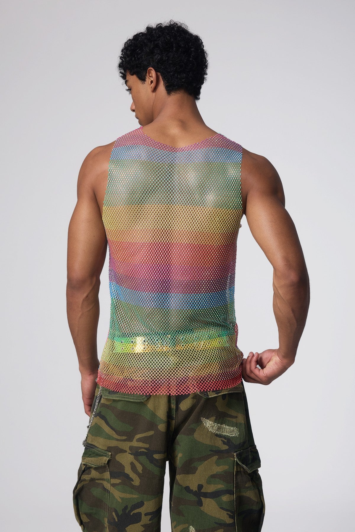 Pride Bloom Rhinestone Mesh Sleeveless Top