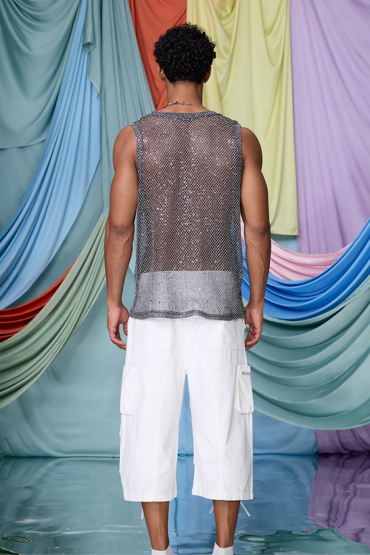 Primal Grid Mesh Sequin Tank Top