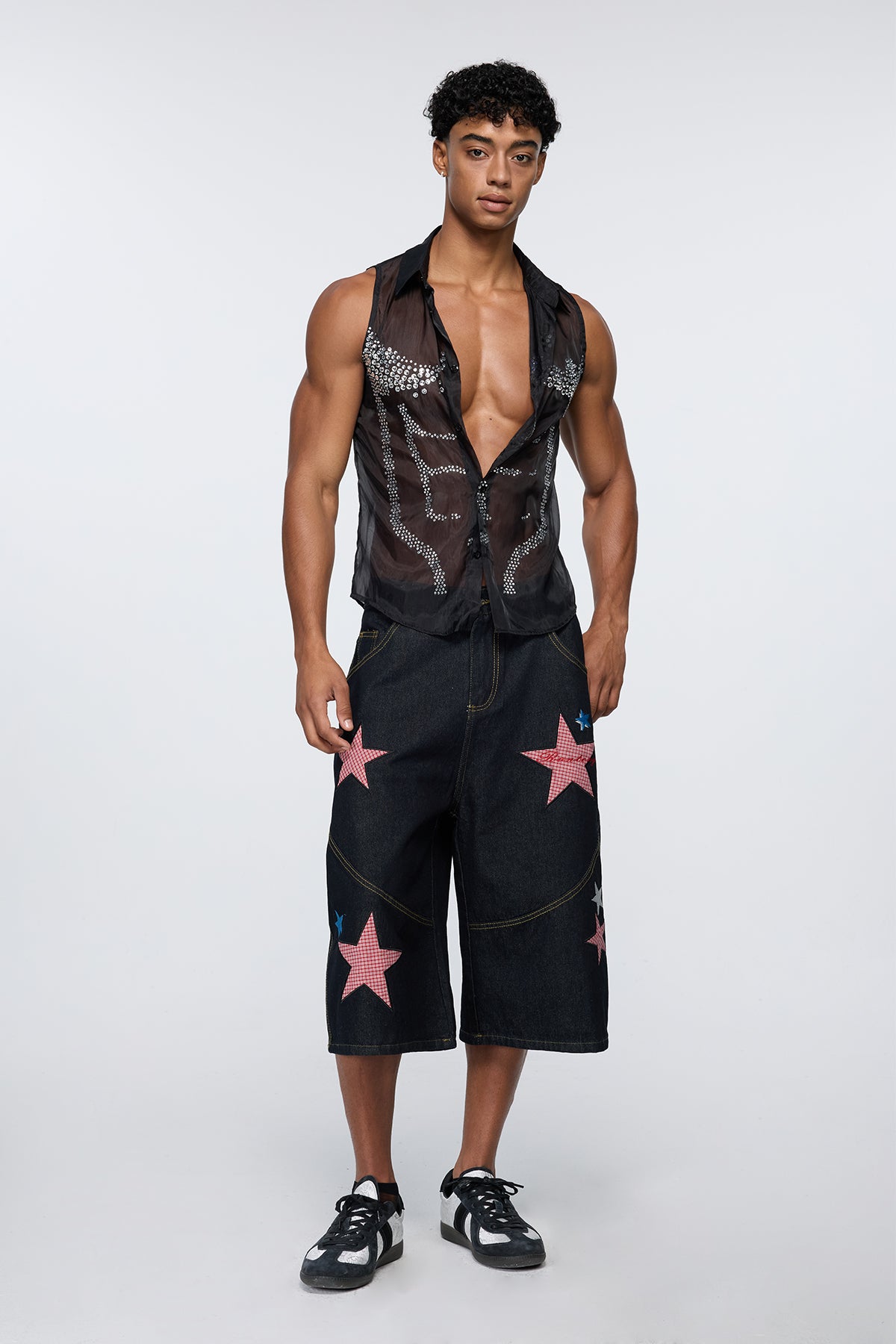 Prime Flow Sleeveless Mesh Rhinestone Shirt