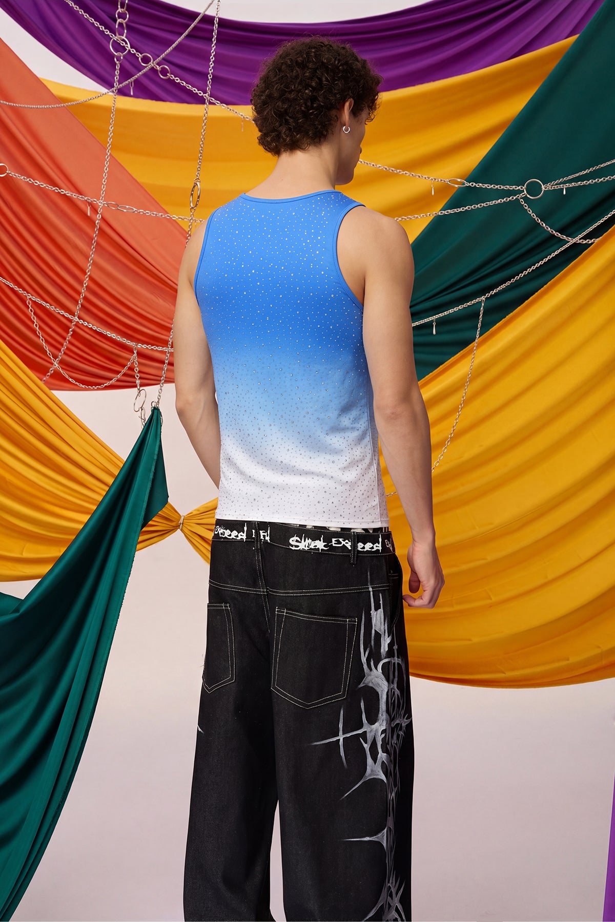 Prismatic Flash Rhinestone Tank Top Blue