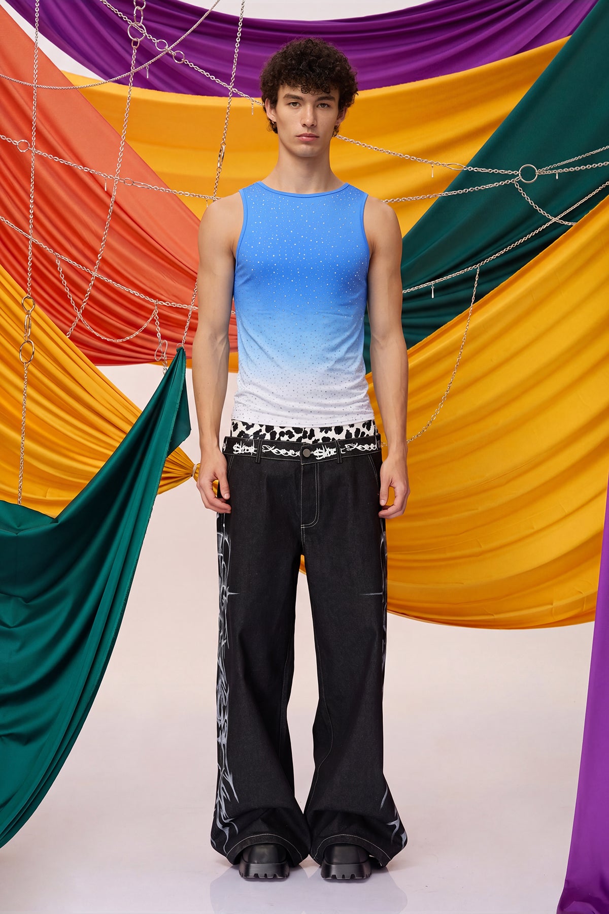 Prismatic Flash Rhinestone Tank Top Blue