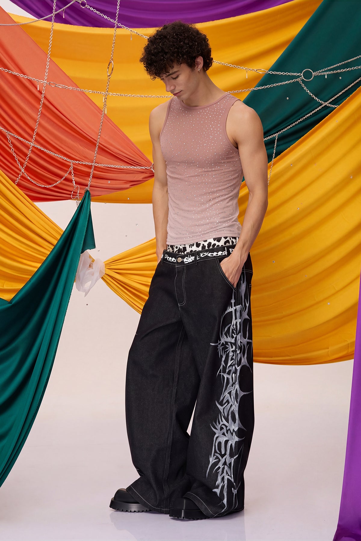 Prismatic Flash Rhinestone Tank Top Brown