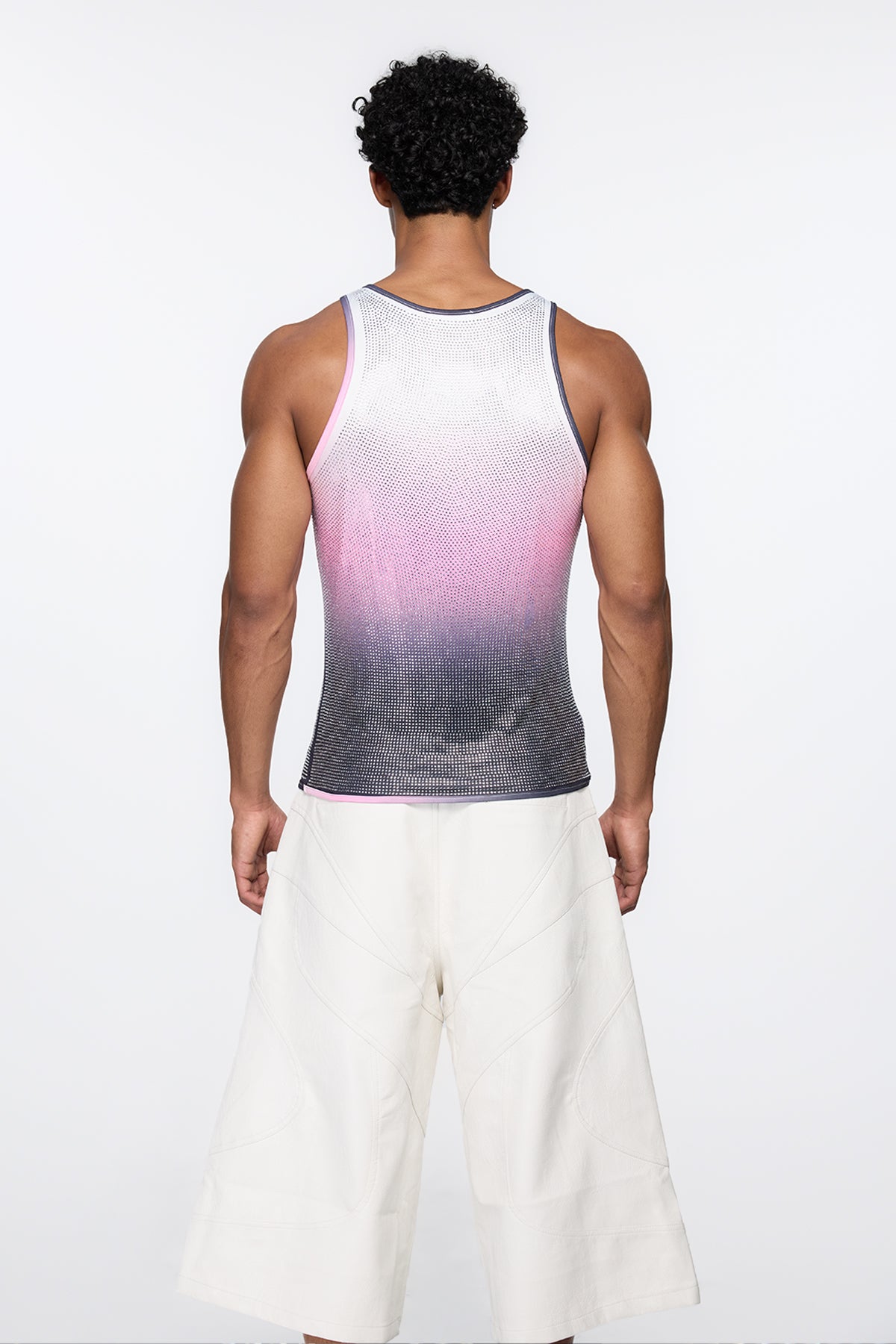 Prismatic Flash Rhinestone Tank Top Grey