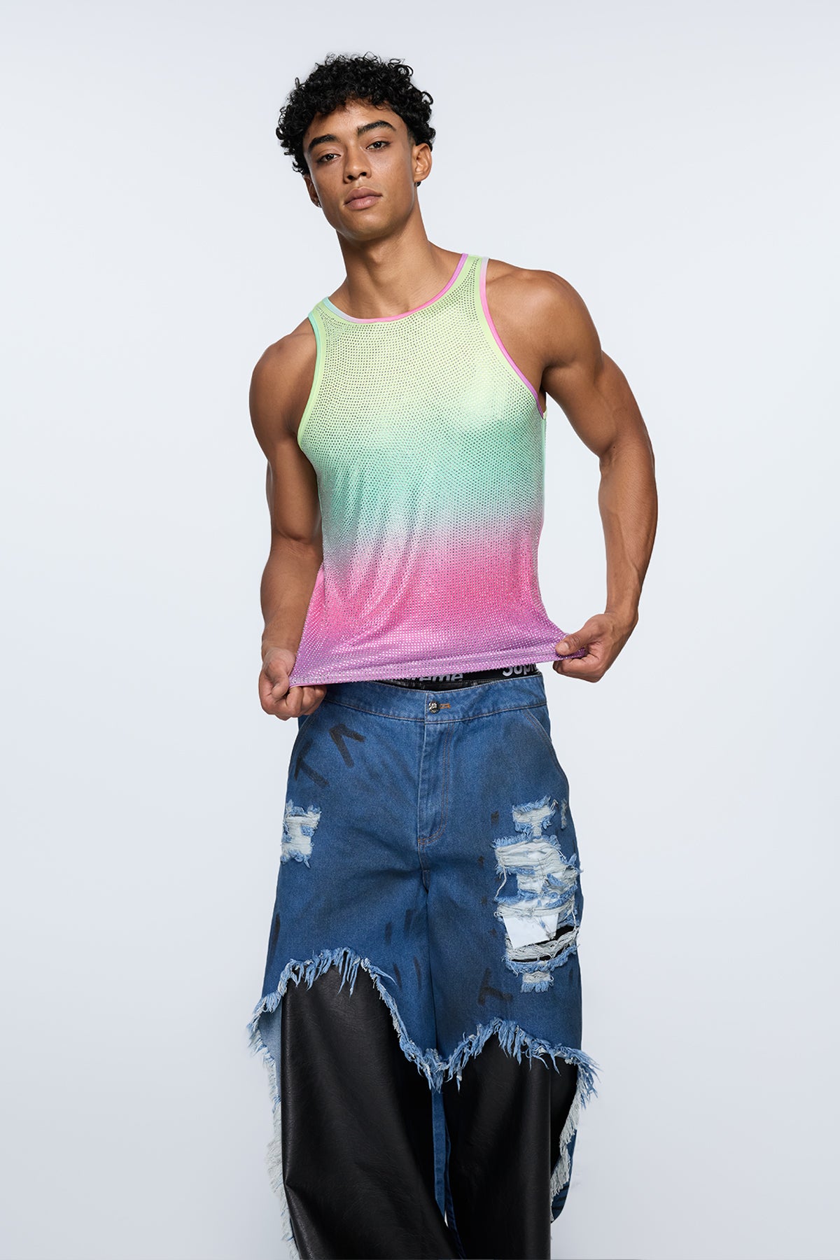 Prismatic Flash Rhinestone Tank Top Multi