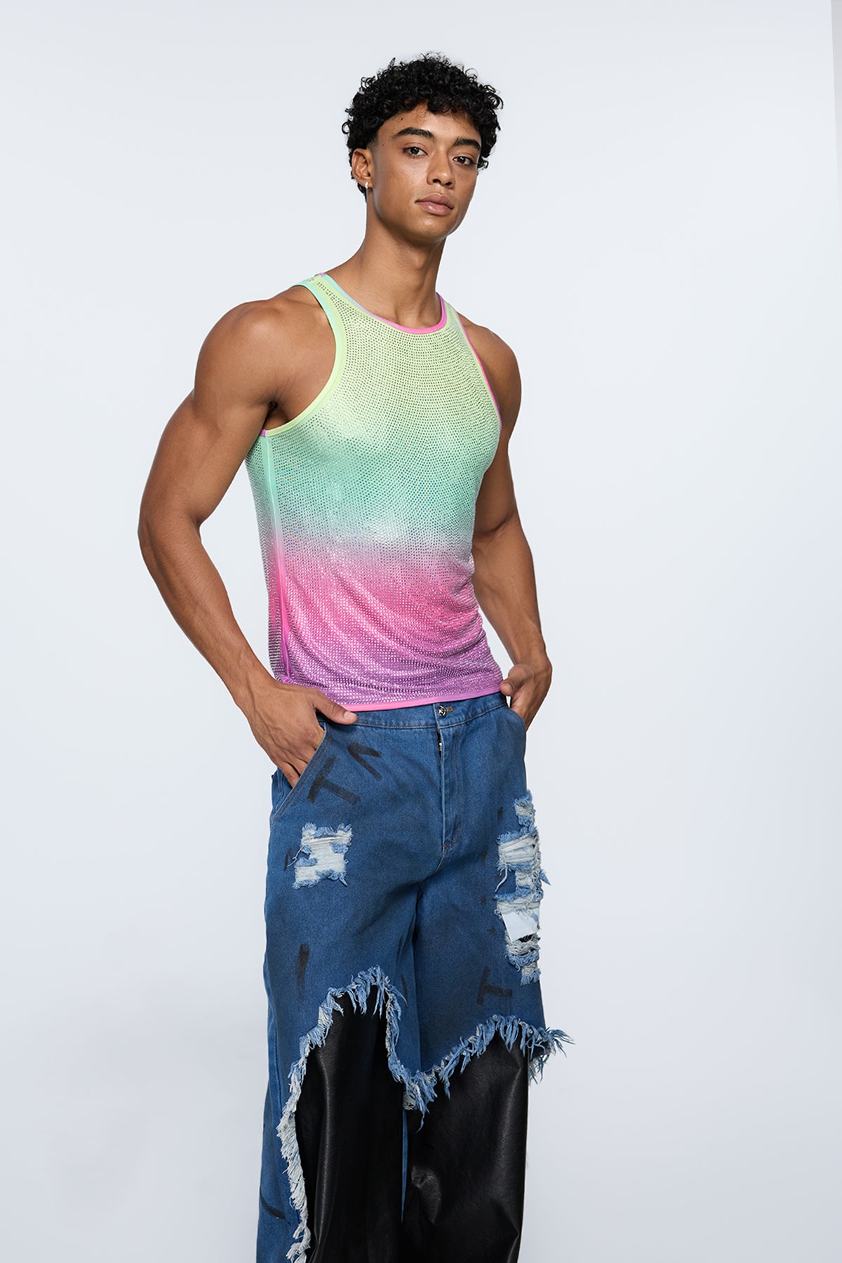 Prismatic Flash Rhinestone Tank Top Multi