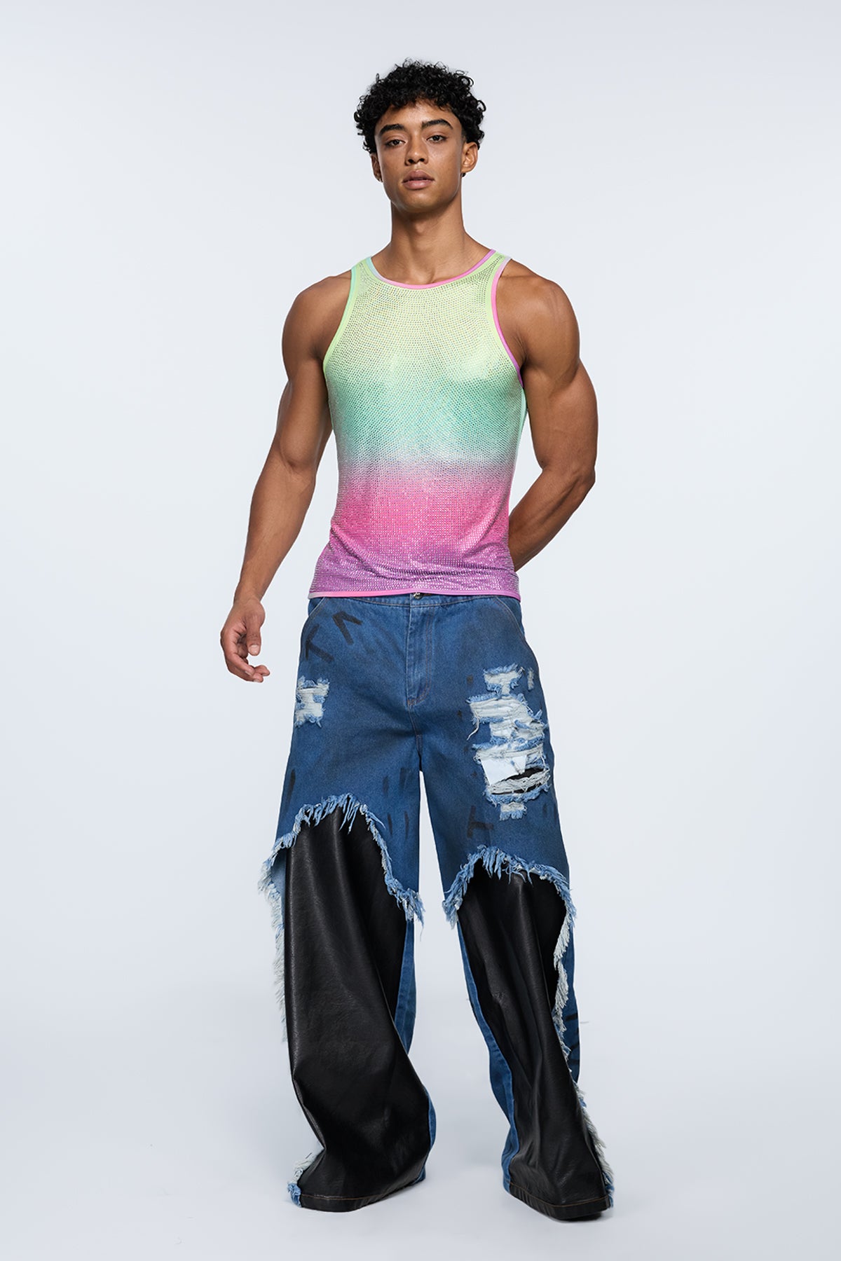 Prismatic Flash Rhinestone Tank Top Multi