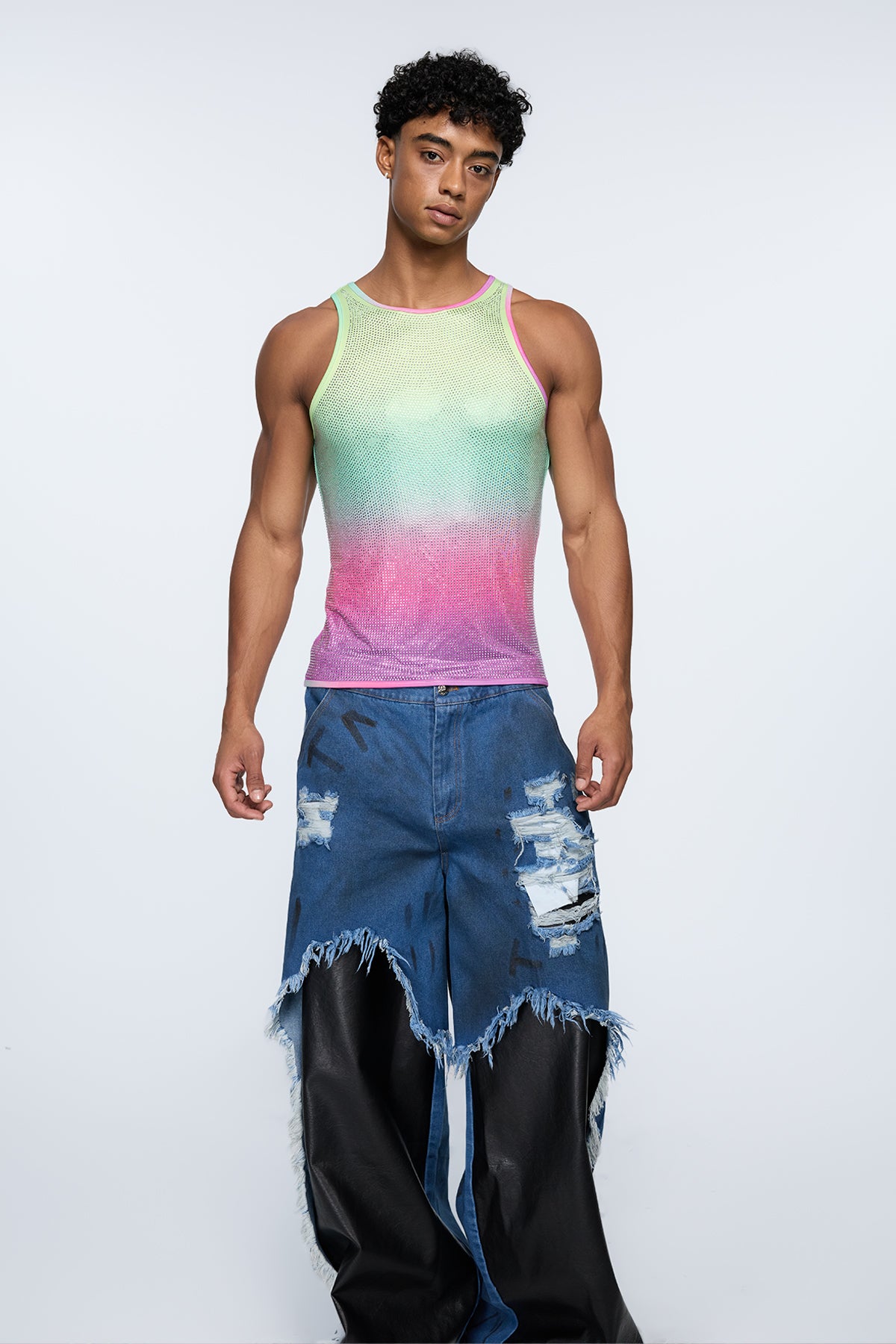 Prismatic Flash Rhinestone Tank Top Multi