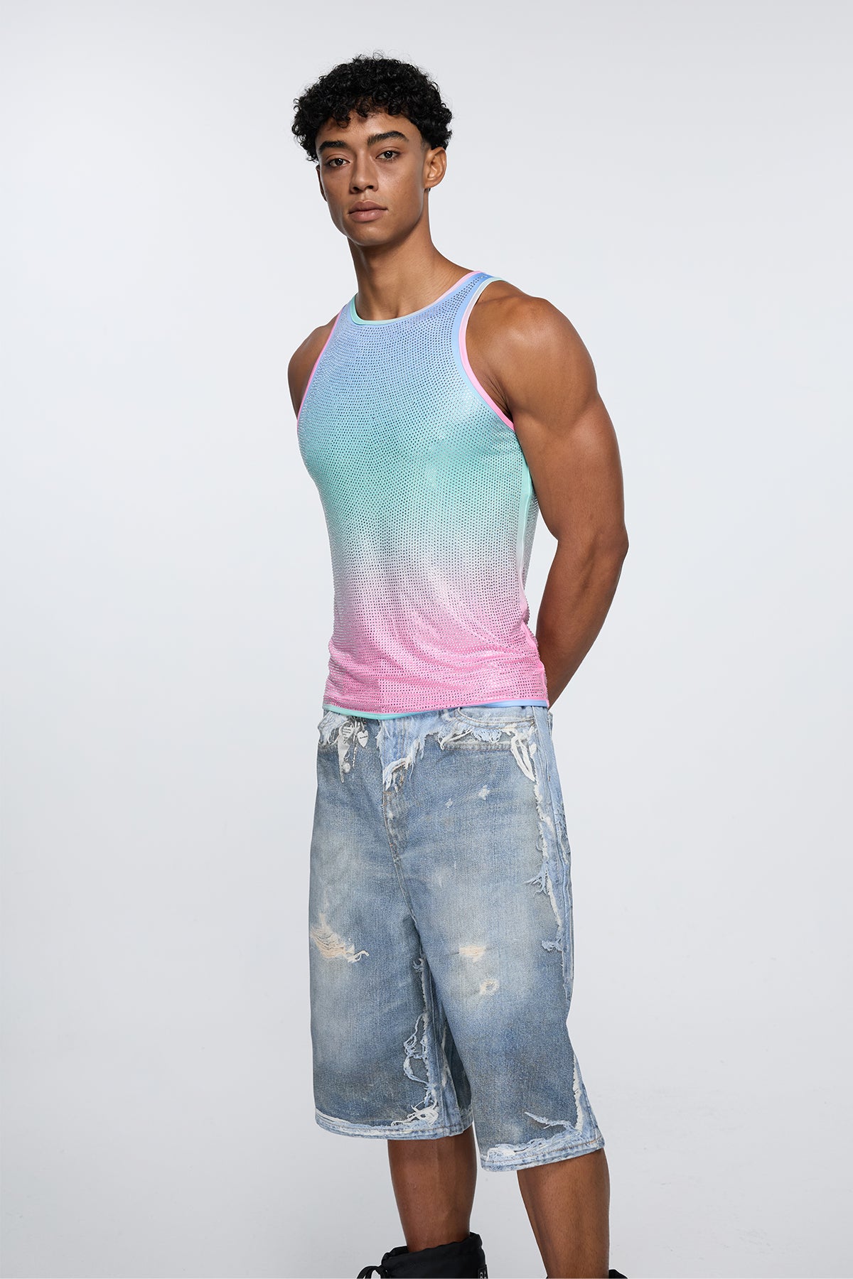 Prismatic Flash Rhinestone Tank Top Pink