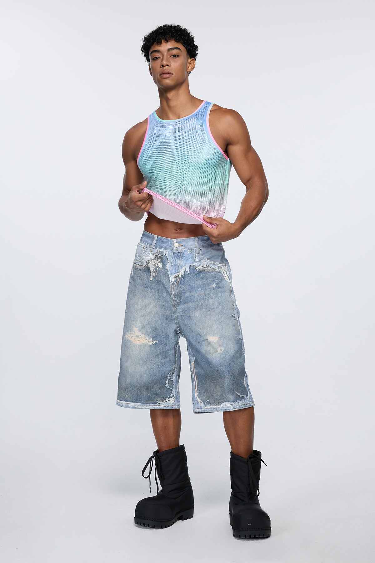 Prismatic Flash Rhinestone Tank Top Pink