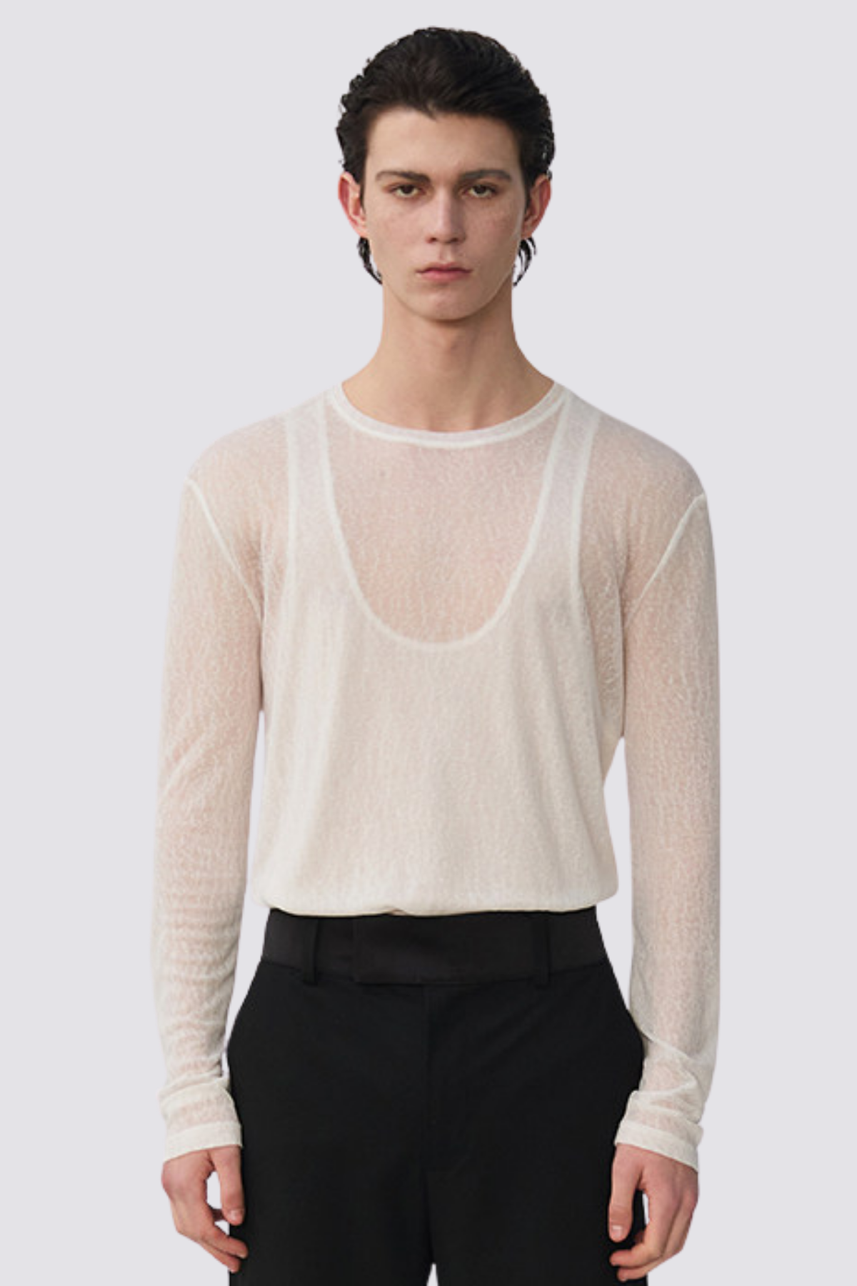 Pulse Net Mesh Long Sleeve Layered Top White