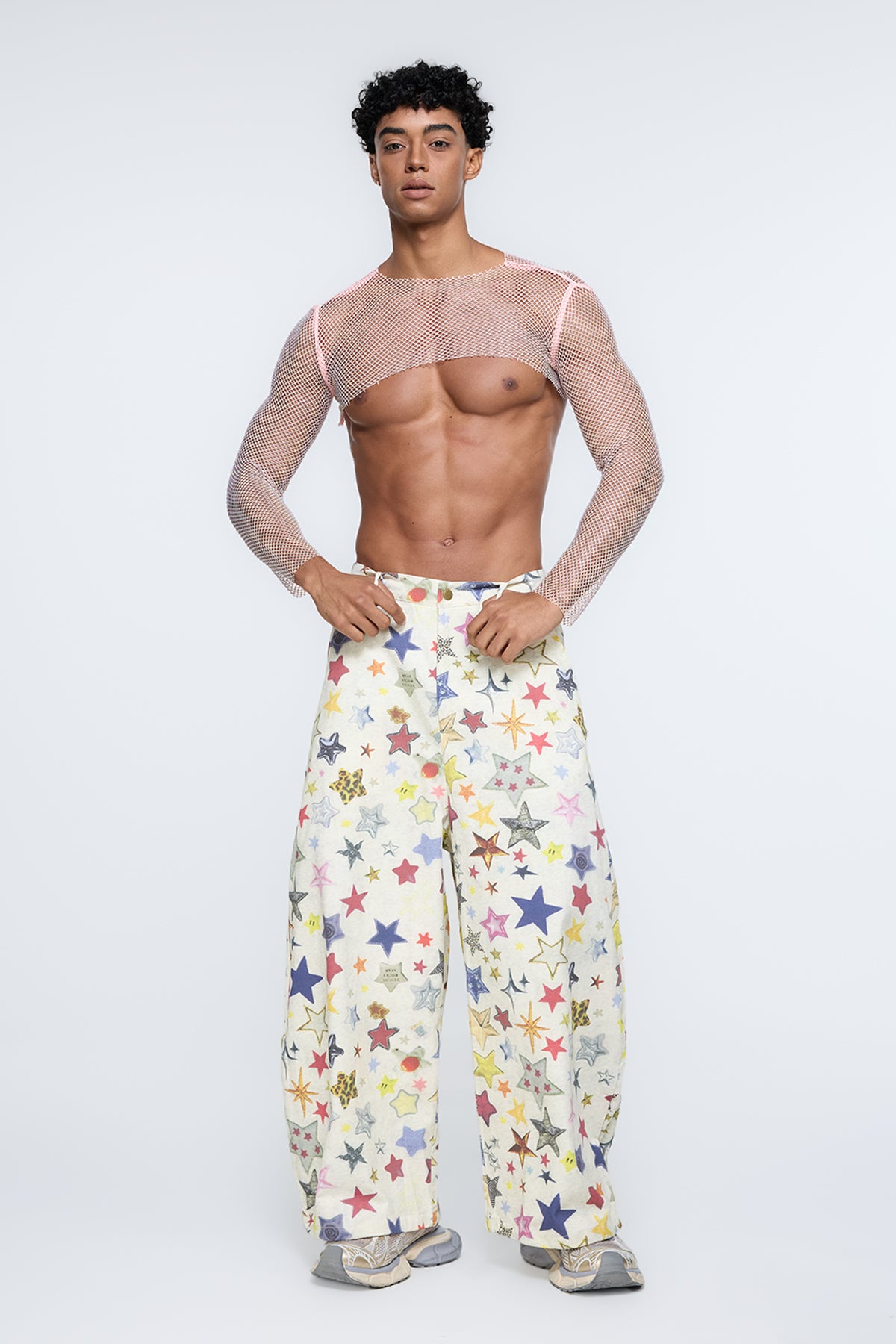 Pulse Stud Rhinestone Mesh Crop Top Pink