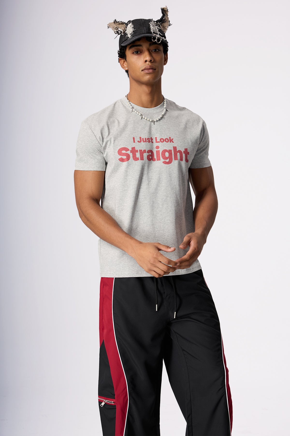 Pure Hue Letter Print Top Grey