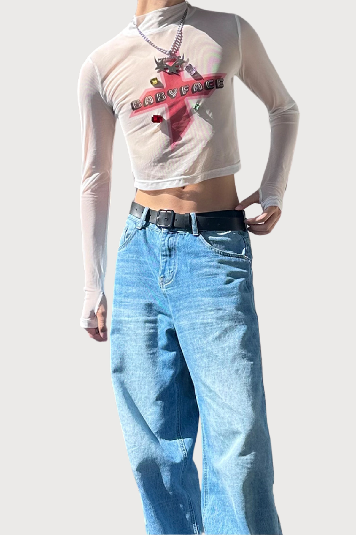 Pure Skin Mesh Rhinestone Crop Top