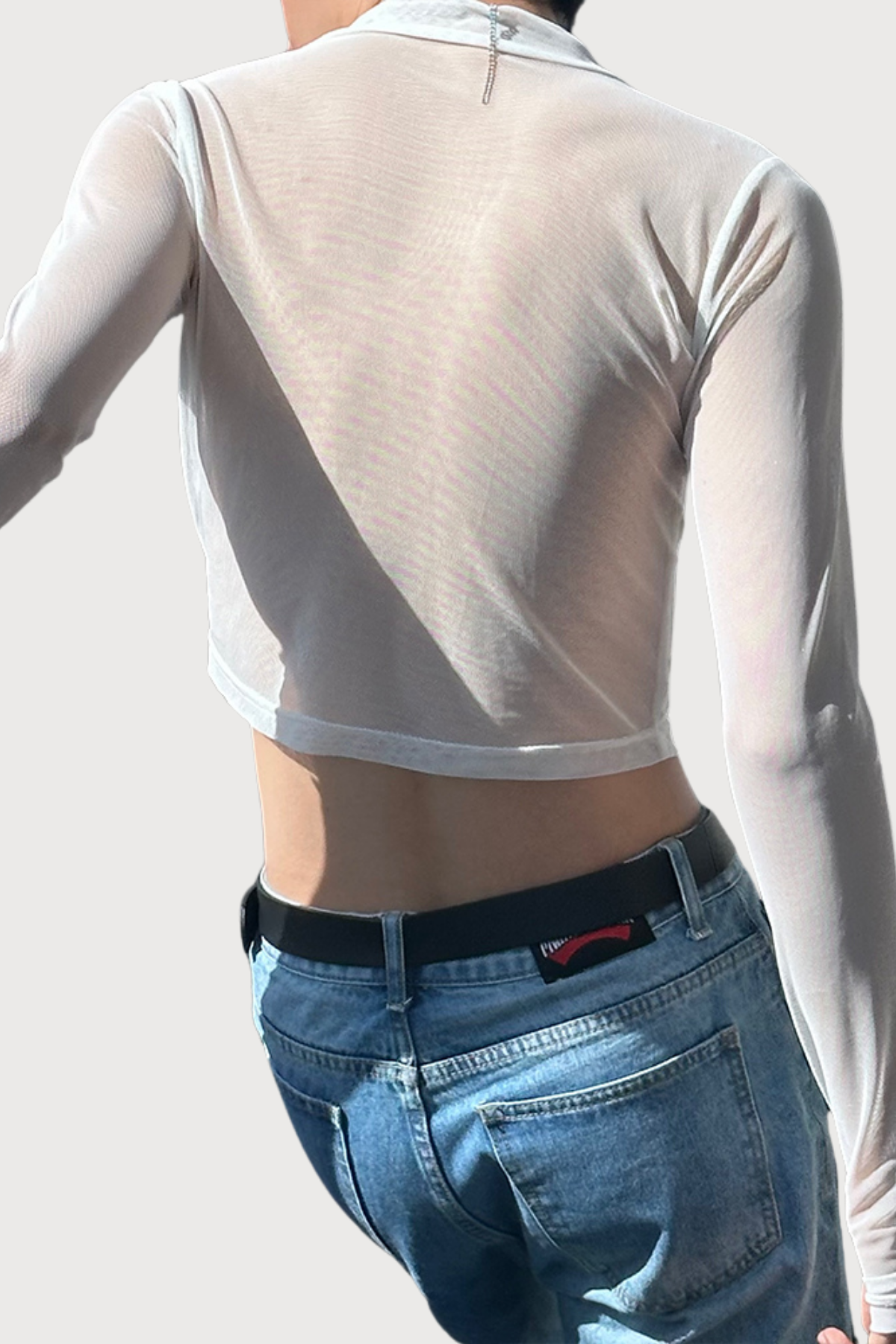 Pure Skin Mesh Rhinestone Crop Top