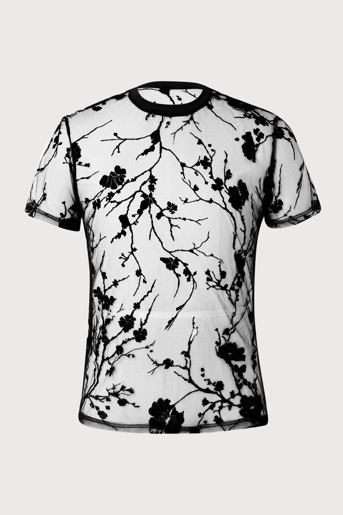 Pure Shade Crew Neck Mesh Floral Top