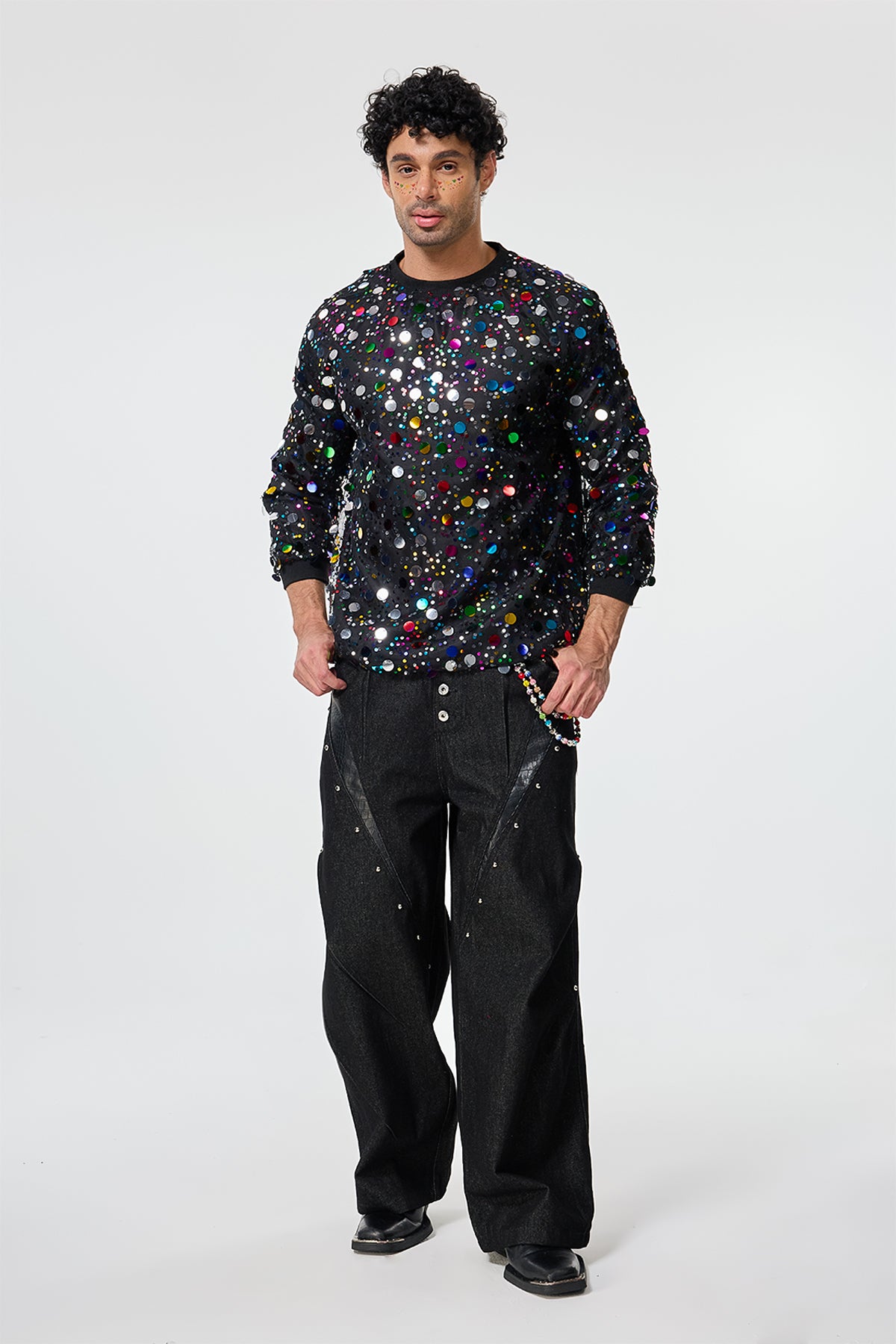 Queer Spark Long Sleeve Sequin Rhinestone Top
