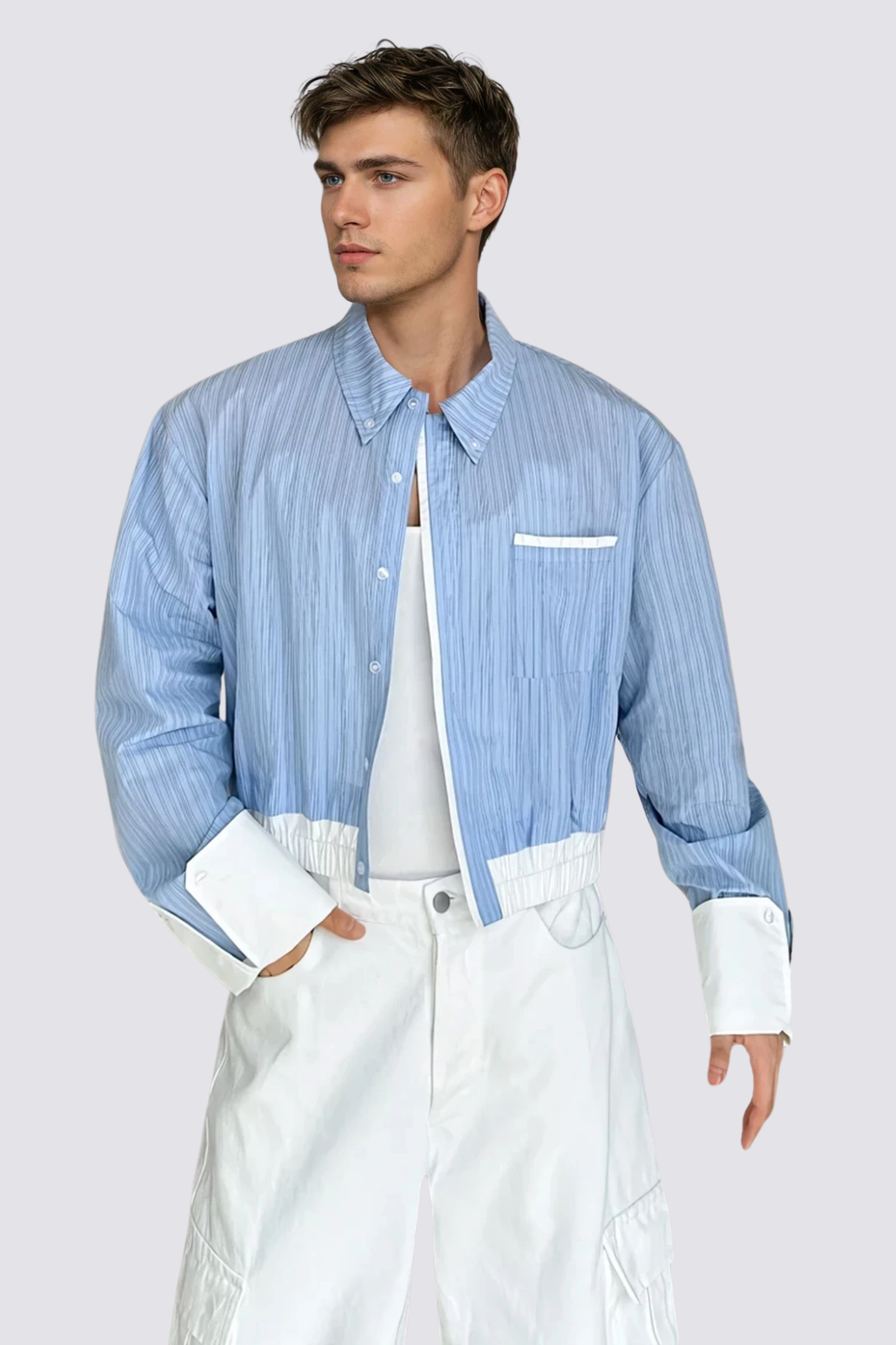 Quiet Flex Long Sleeve Crop Shirt Blue