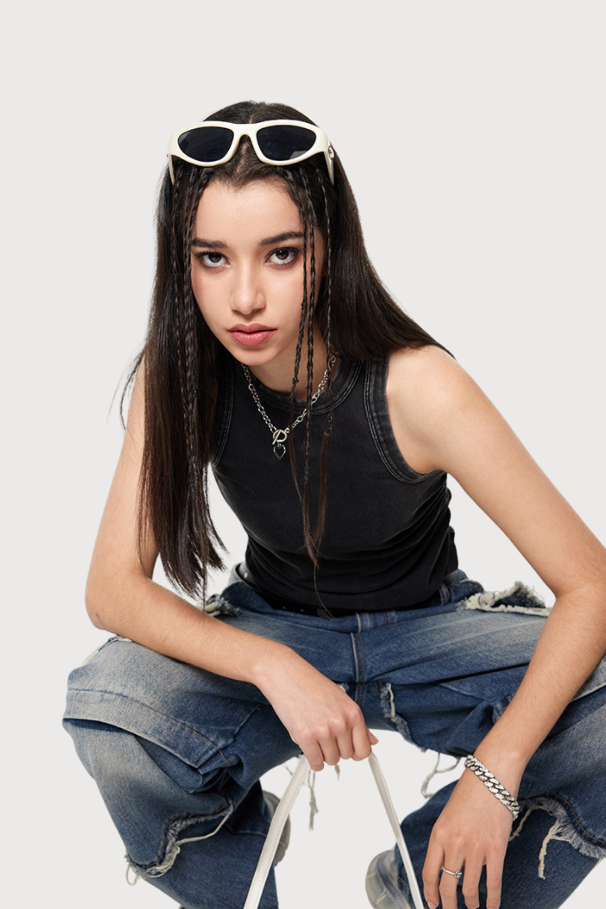 Quiet Shape Ruched Sleeveless Top Black