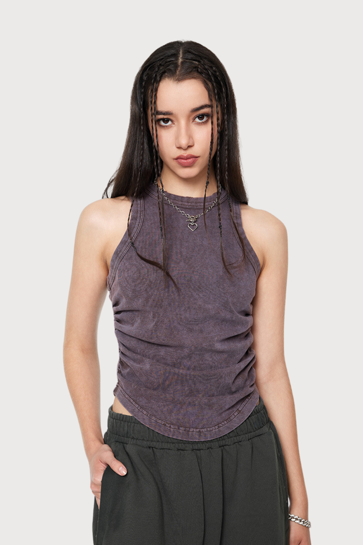 Quiet Shape Ruched Sleeveless Top Purple