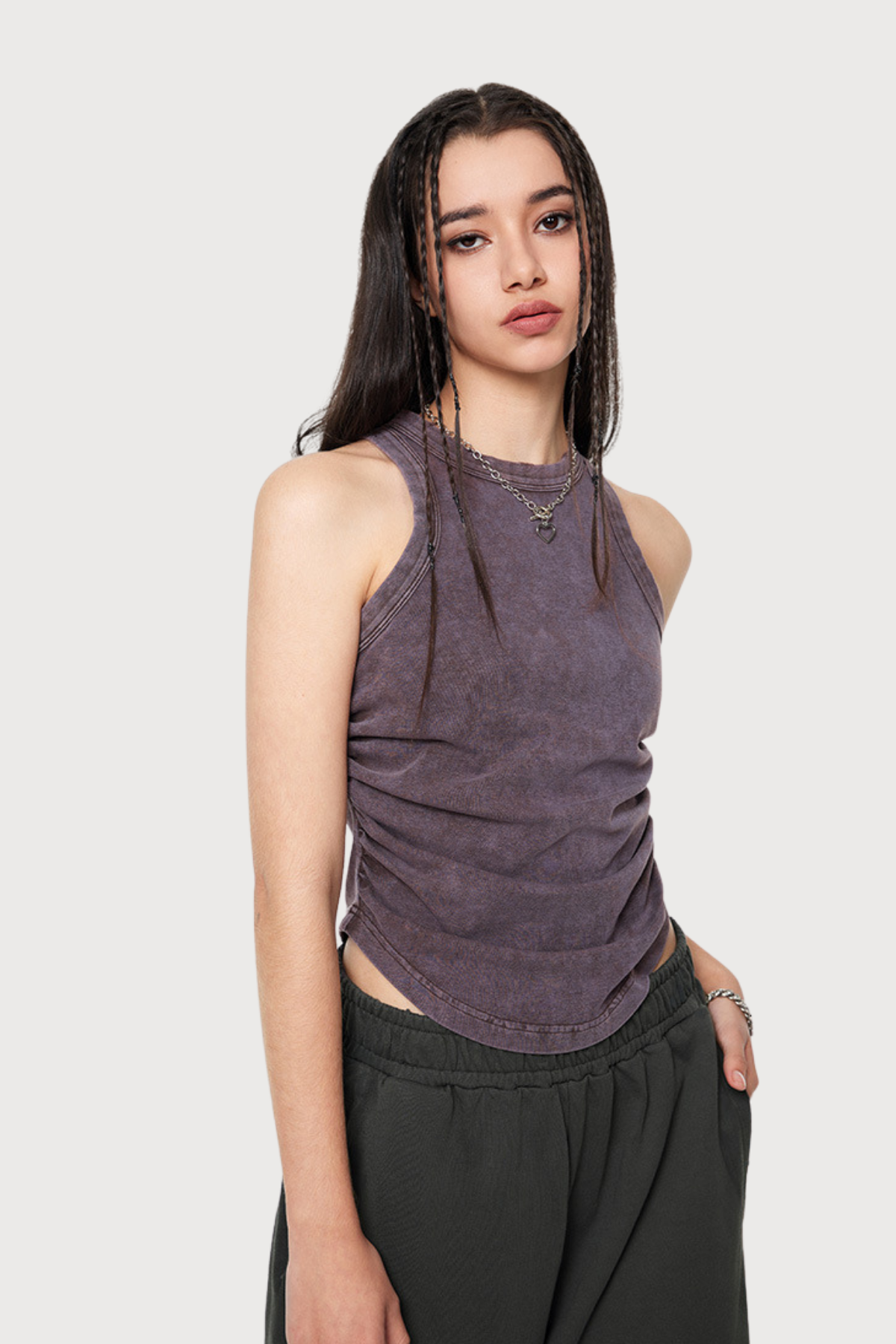 Quiet Shape Ruched Sleeveless Top Purple