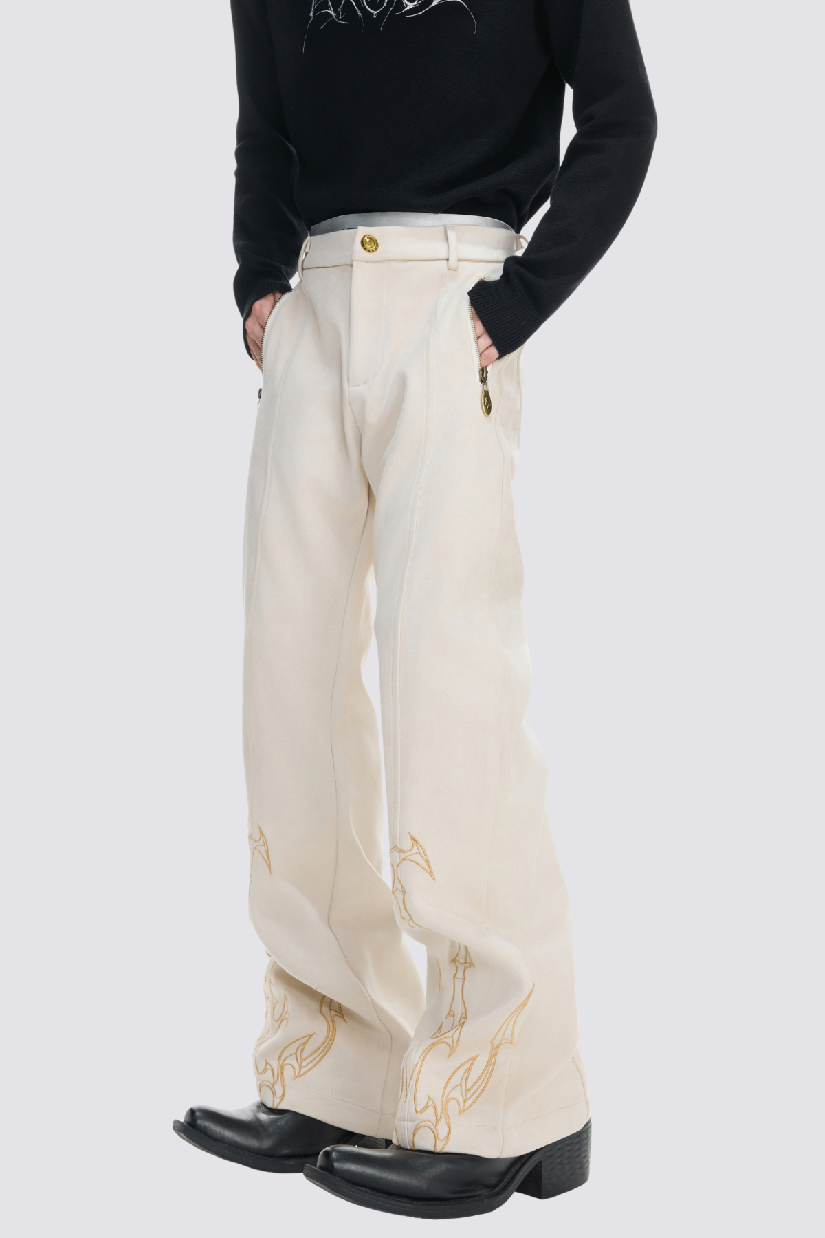 Quiet Utility Embroidery Straight Pants White