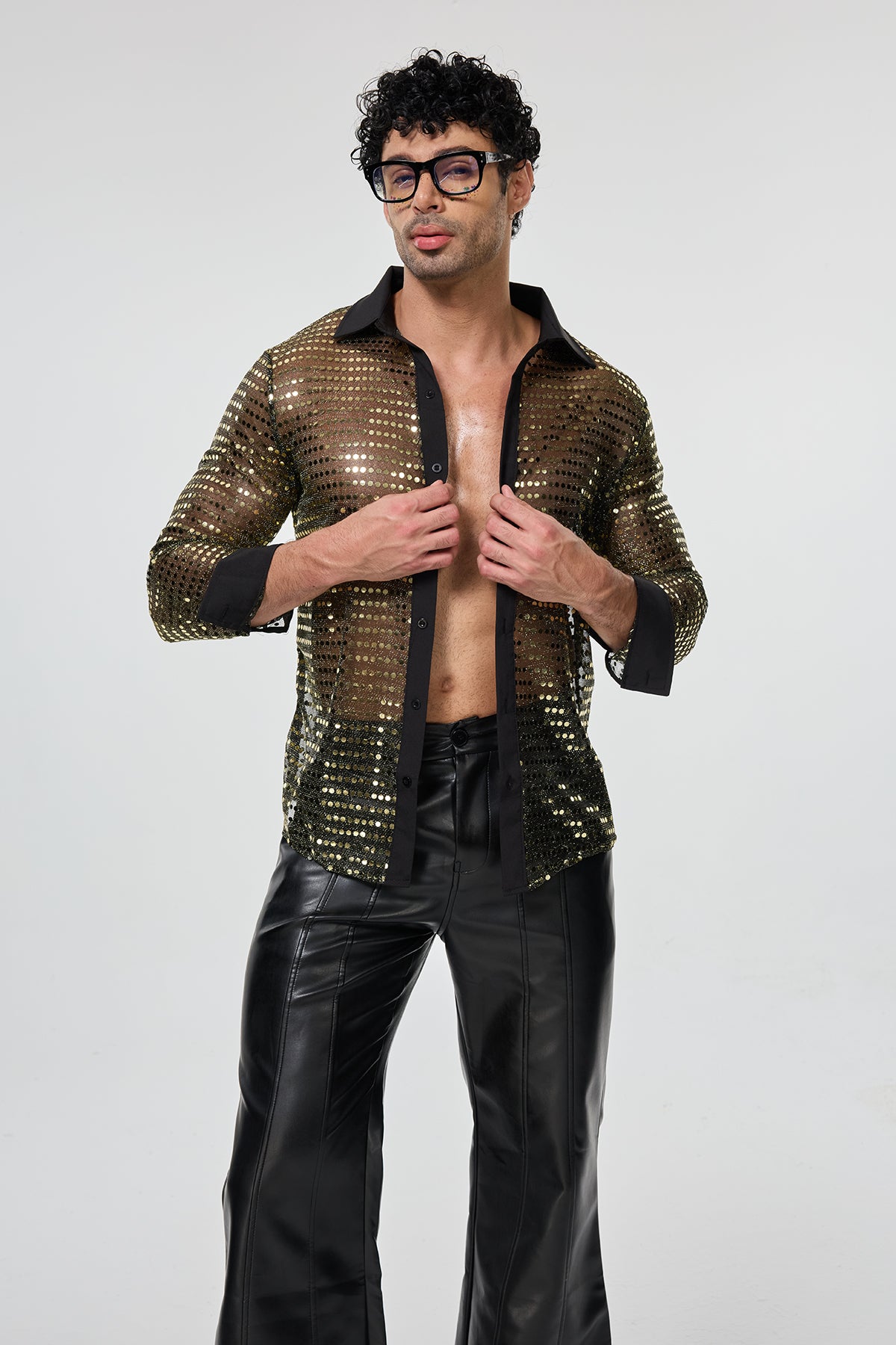 Radiant Excess Long Sleeve Sequin Shirt Gold